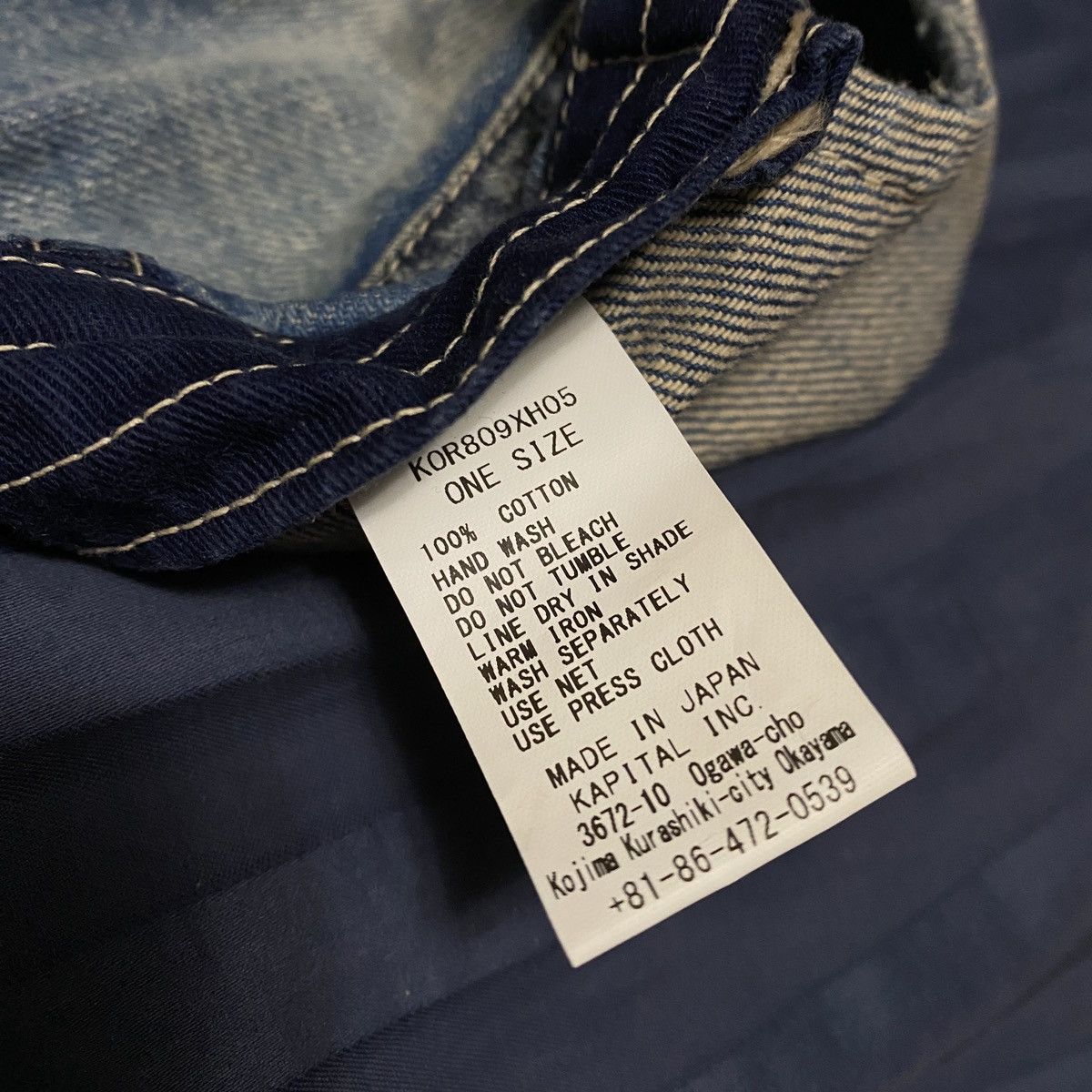 Kapital Trashed Chainstitch Denim Hickory Kola Cap Hat (Sleep) Size ONE SIZE - 11 Thumbnail