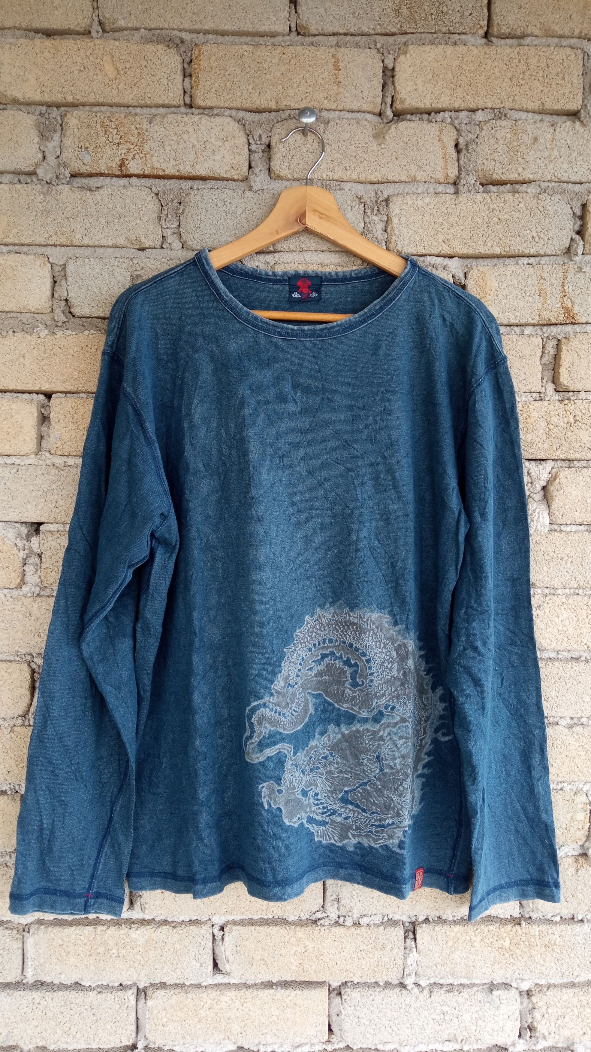 image of Eternal Indigo Blue Dye Long sleeve T-Shirt, Men's (Size Medium)