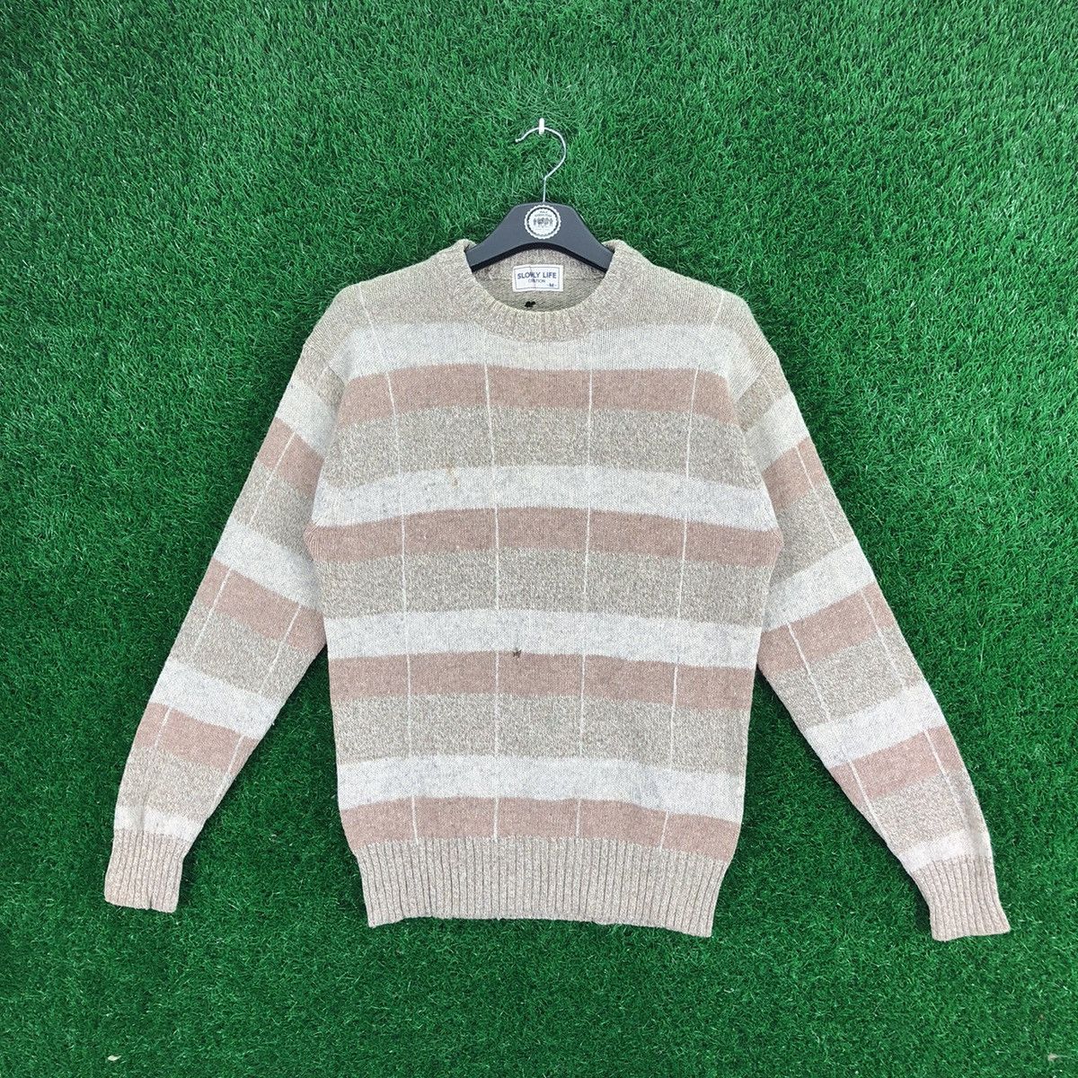 Japanese Brand Vintage 80's Knitwear Wool Sweater Checker by Slowly Life Size US S / EU 44-46 / 1 - 1 Thumbnail