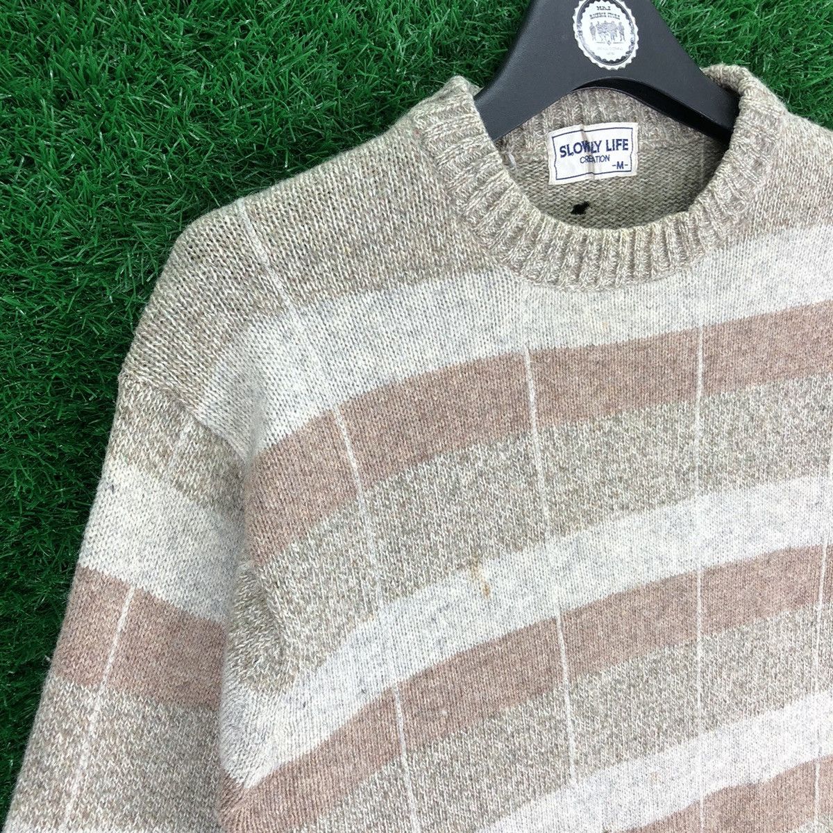 Japanese Brand Vintage 80's Knitwear Wool Sweater Checker by Slowly Life Size US S / EU 44-46 / 1 - 2 Thumbnail