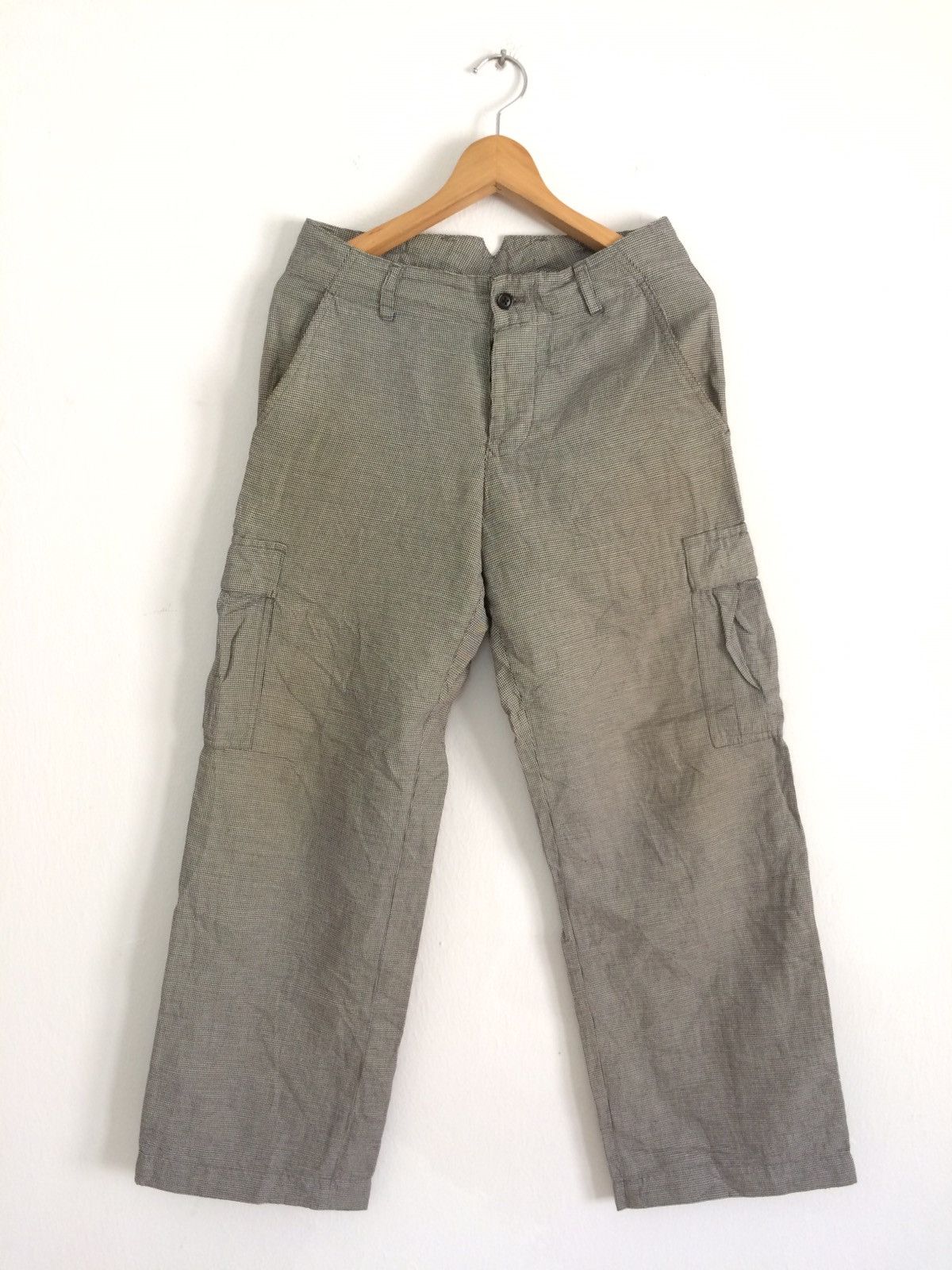 image of Mhl Margaret Howell Small Plaid Cargo Pants in Grey, Men's (Size 29)