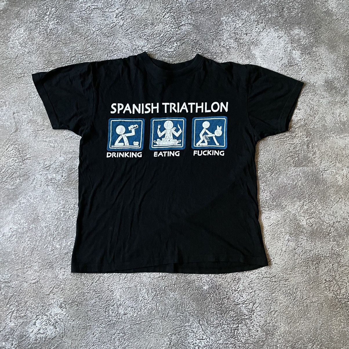 Vintage Vintage Y2K Spanish Triathlon Graphic Tee Drunk Eating Fucki Size US L / EU 52-54 / 3 - 2 Thumbnail
