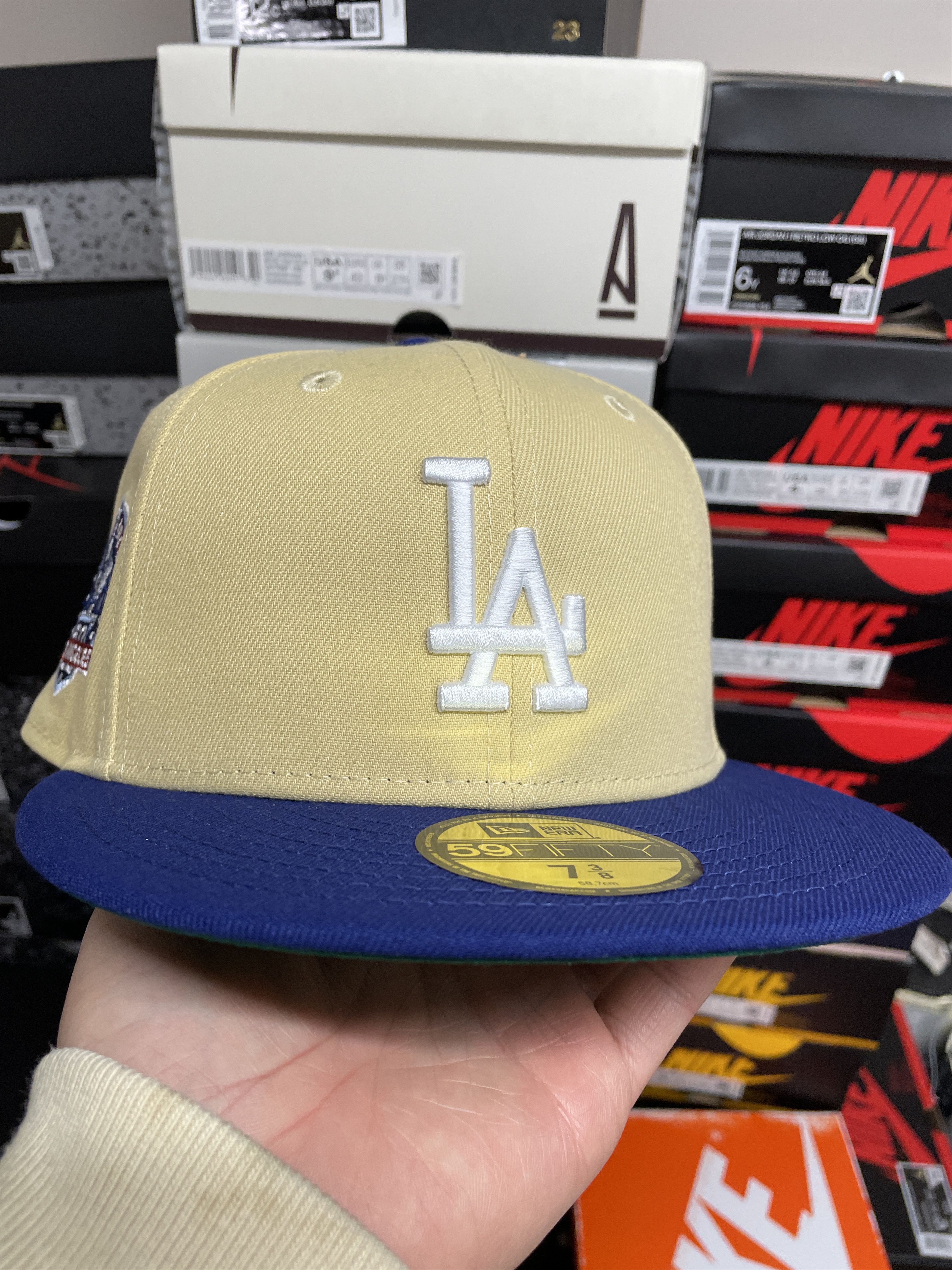 Men's Los Angeles Dodgers New Era Tan 100th Anniversary Purple Undervisor  59FIFTY Fitted Hat