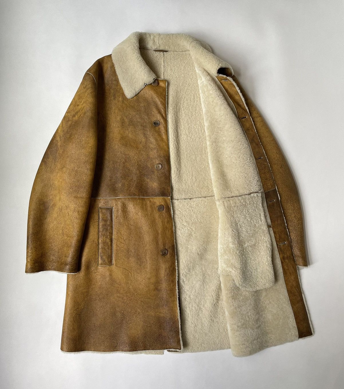 Jil Sander Early 2000s Mottled Shearling Overcoat Size US L / EU 52-54 / 3 - 11 Thumbnail