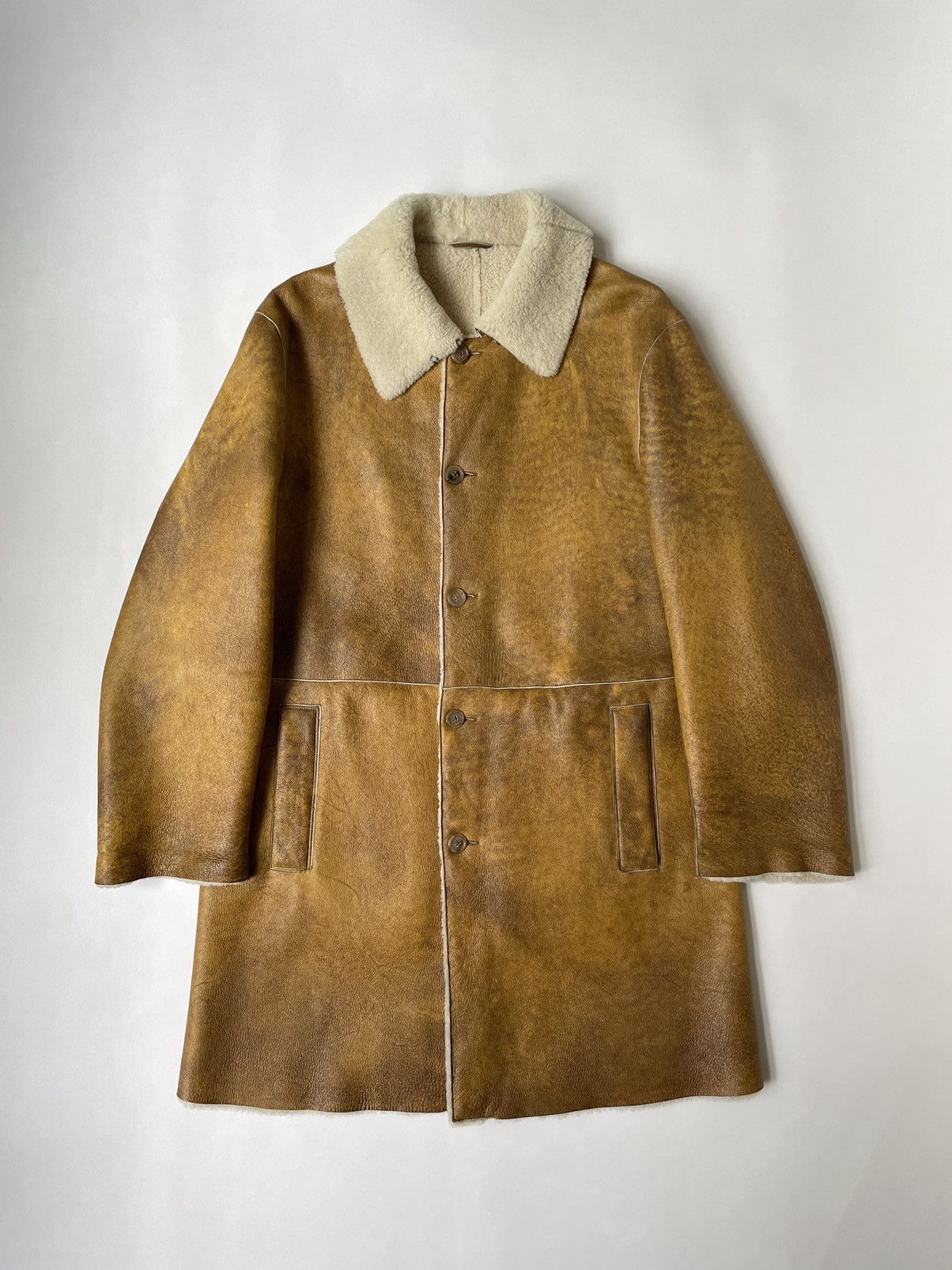 Jil Sander Early 2000s Mottled Shearling Overcoat Size US L / EU 52-54 / 3 - 1 Thumbnail