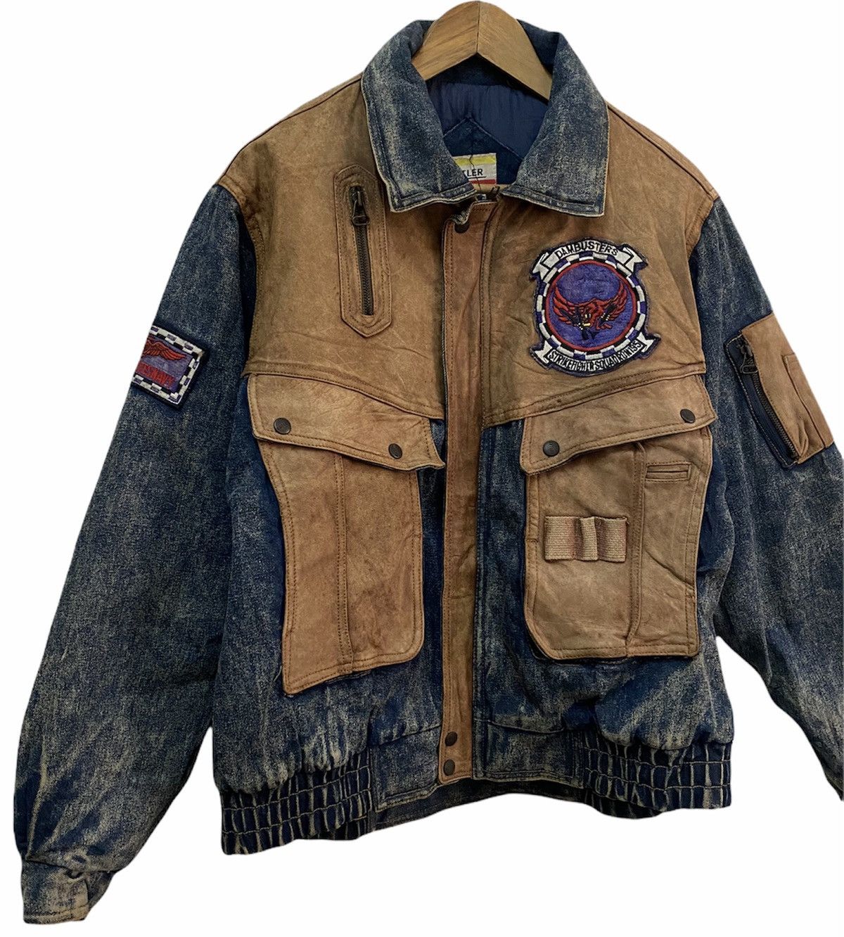 Vintage 🔥UNITED STATES NAVY LEATHER PATCHES PARACHUTE DENIM JACKET Size US L / EU 52-54 / 3 - 3 Thumbnail