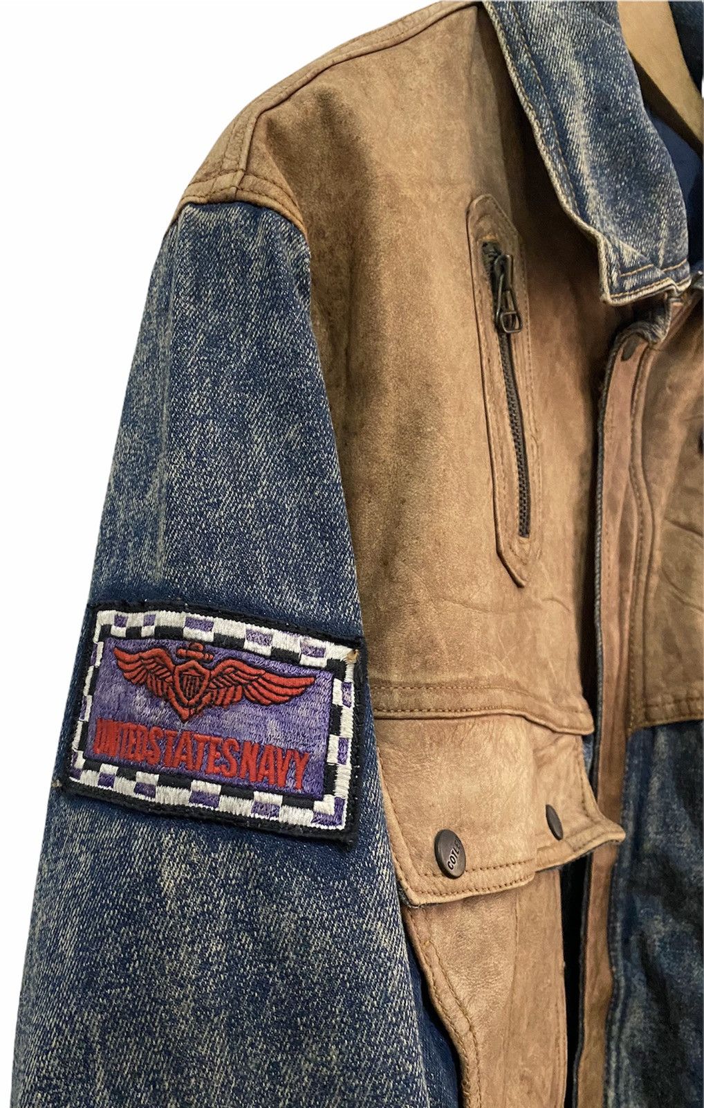 Vintage 🔥UNITED STATES NAVY LEATHER PATCHES PARACHUTE DENIM JACKET Size US L / EU 52-54 / 3 - 4 Thumbnail