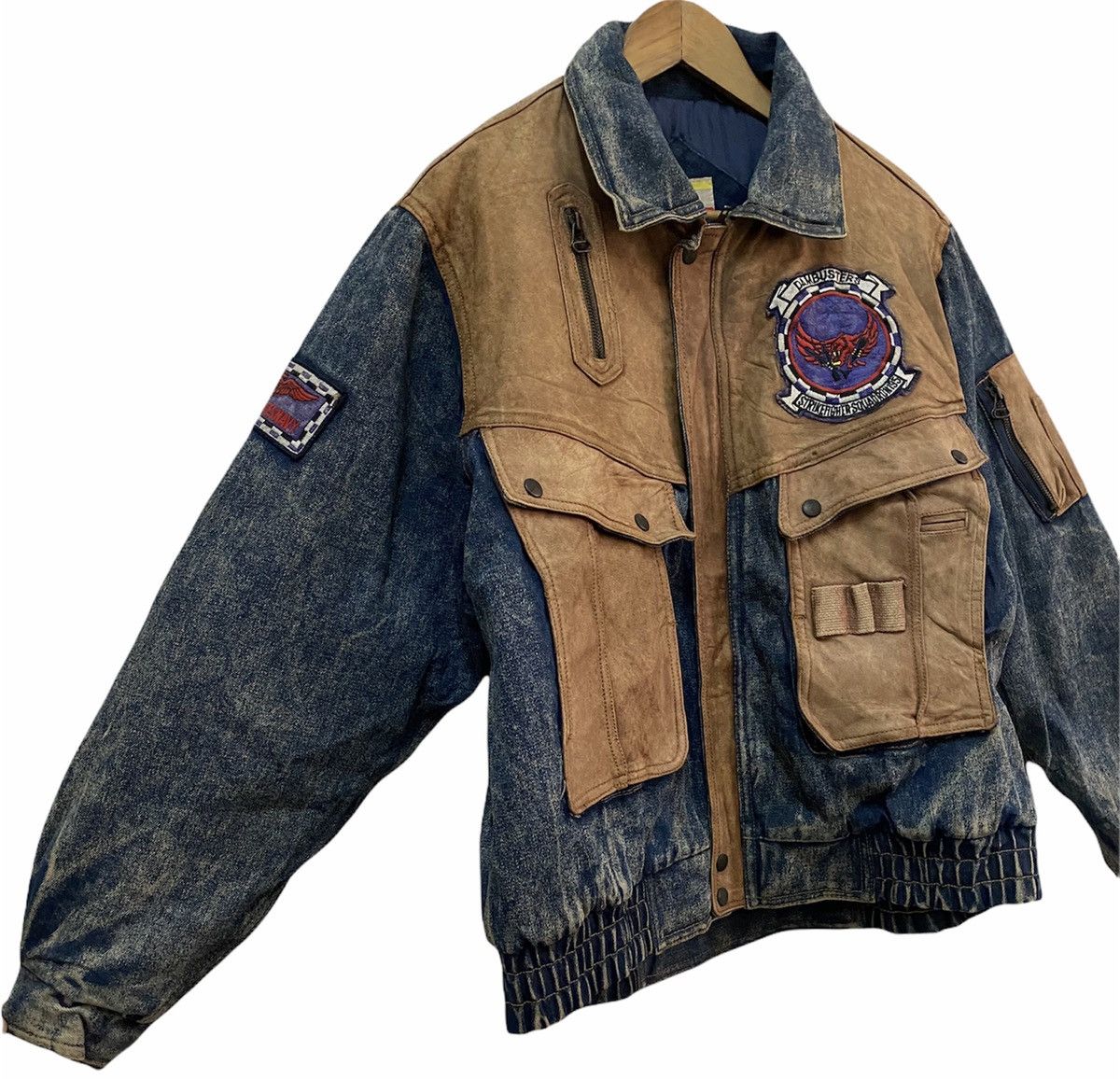 Vintage 🔥UNITED STATES NAVY LEATHER PATCHES PARACHUTE DENIM JACKET Size US L / EU 52-54 / 3 - 6 Thumbnail