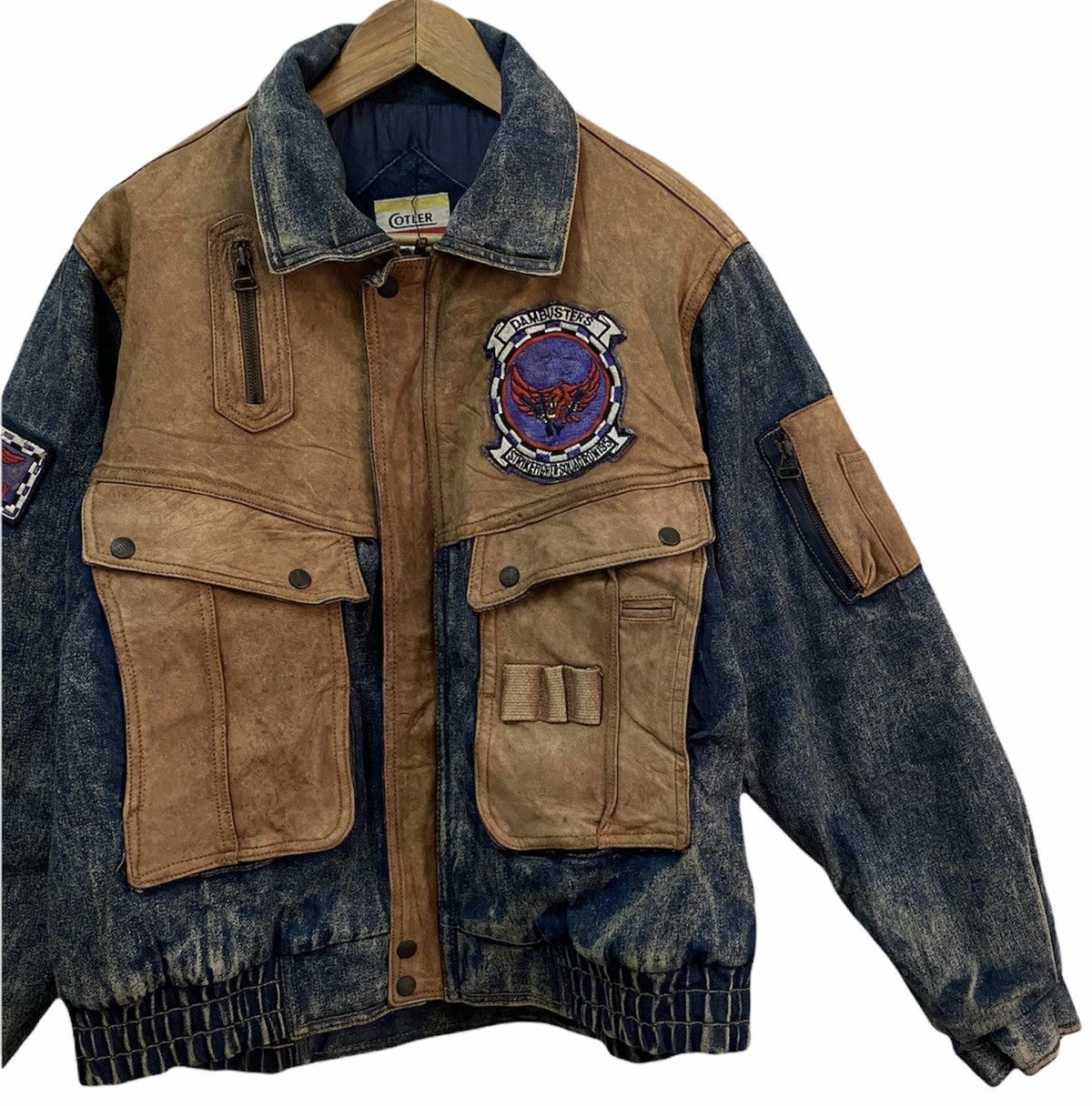 Vintage 🔥UNITED STATES NAVY LEATHER PATCHES PARACHUTE DENIM JACKET Size US L / EU 52-54 / 3 - 2 Thumbnail