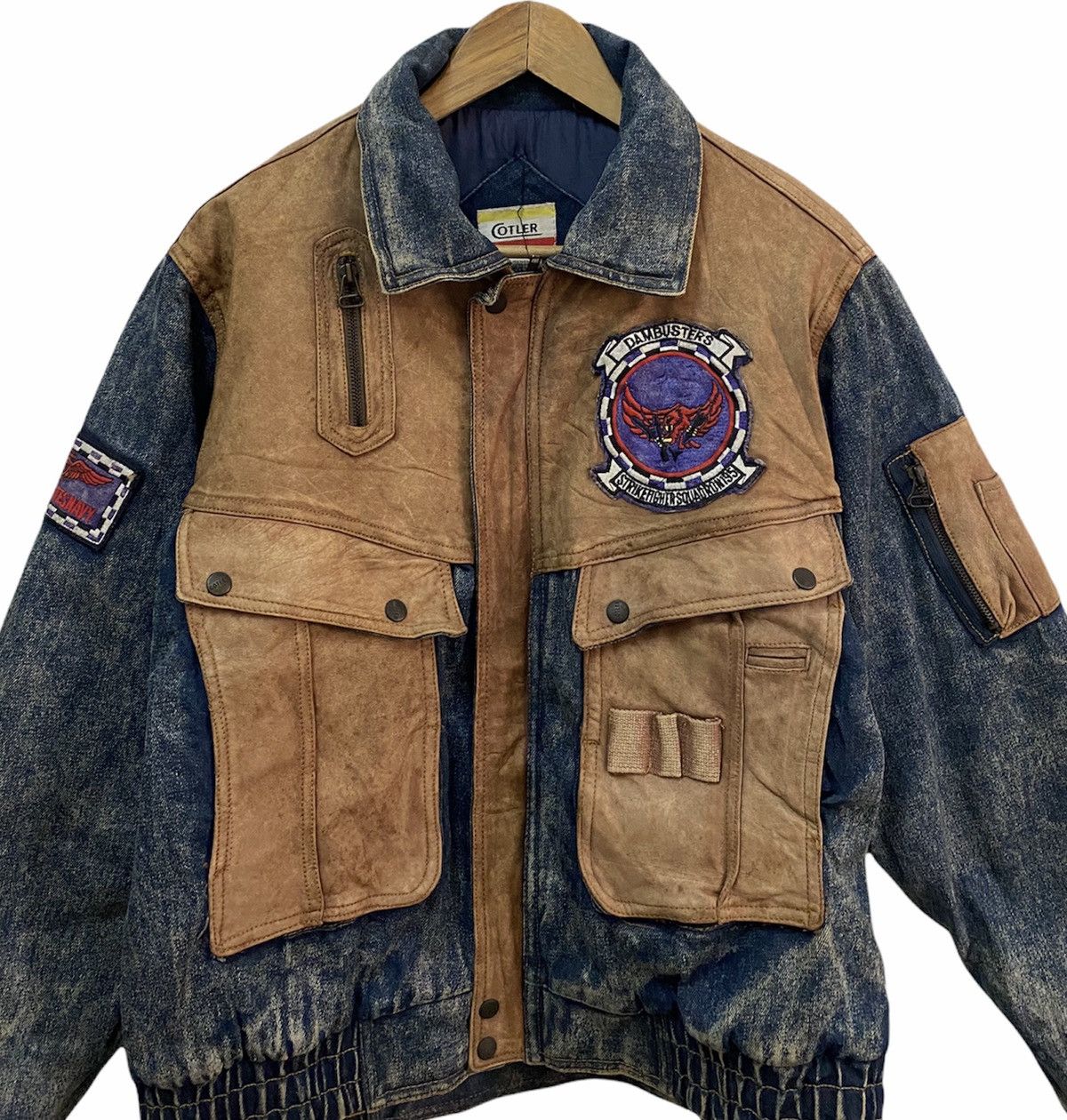 Vintage 🔥UNITED STATES NAVY LEATHER PATCHES PARACHUTE DENIM JACKET Size US L / EU 52-54 / 3 - 8 Thumbnail
