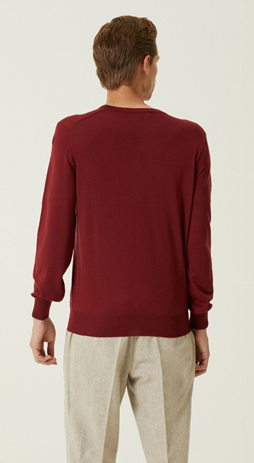 Brunello Cucinelli BRUNELLO CUCINELLI burgundy v-neck wool cashmere sweater S Size US S / EU 44-46 / 1 - 4 Thumbnail