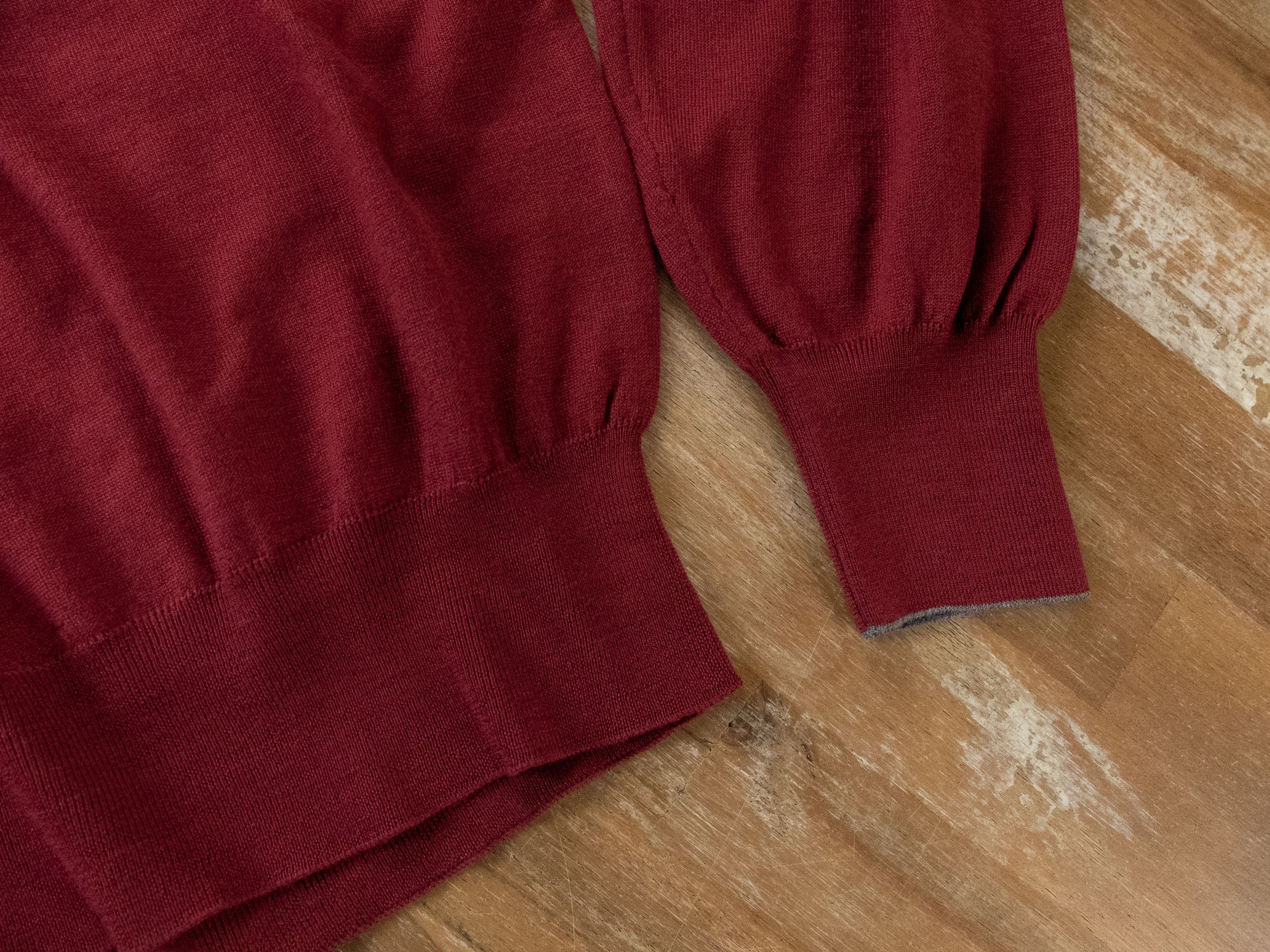 Brunello Cucinelli BRUNELLO CUCINELLI burgundy v-neck wool cashmere sweater S Size US S / EU 44-46 / 1 - 8 Thumbnail