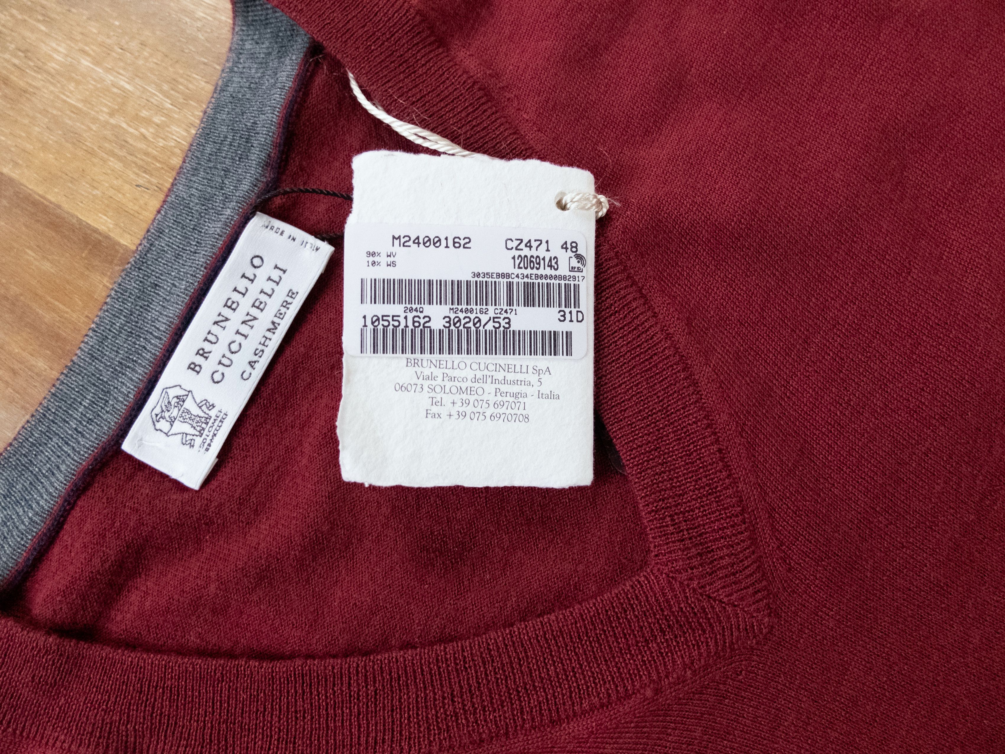 Brunello Cucinelli BRUNELLO CUCINELLI burgundy v-neck wool cashmere sweater S Size US S / EU 44-46 / 1 - 7 Thumbnail