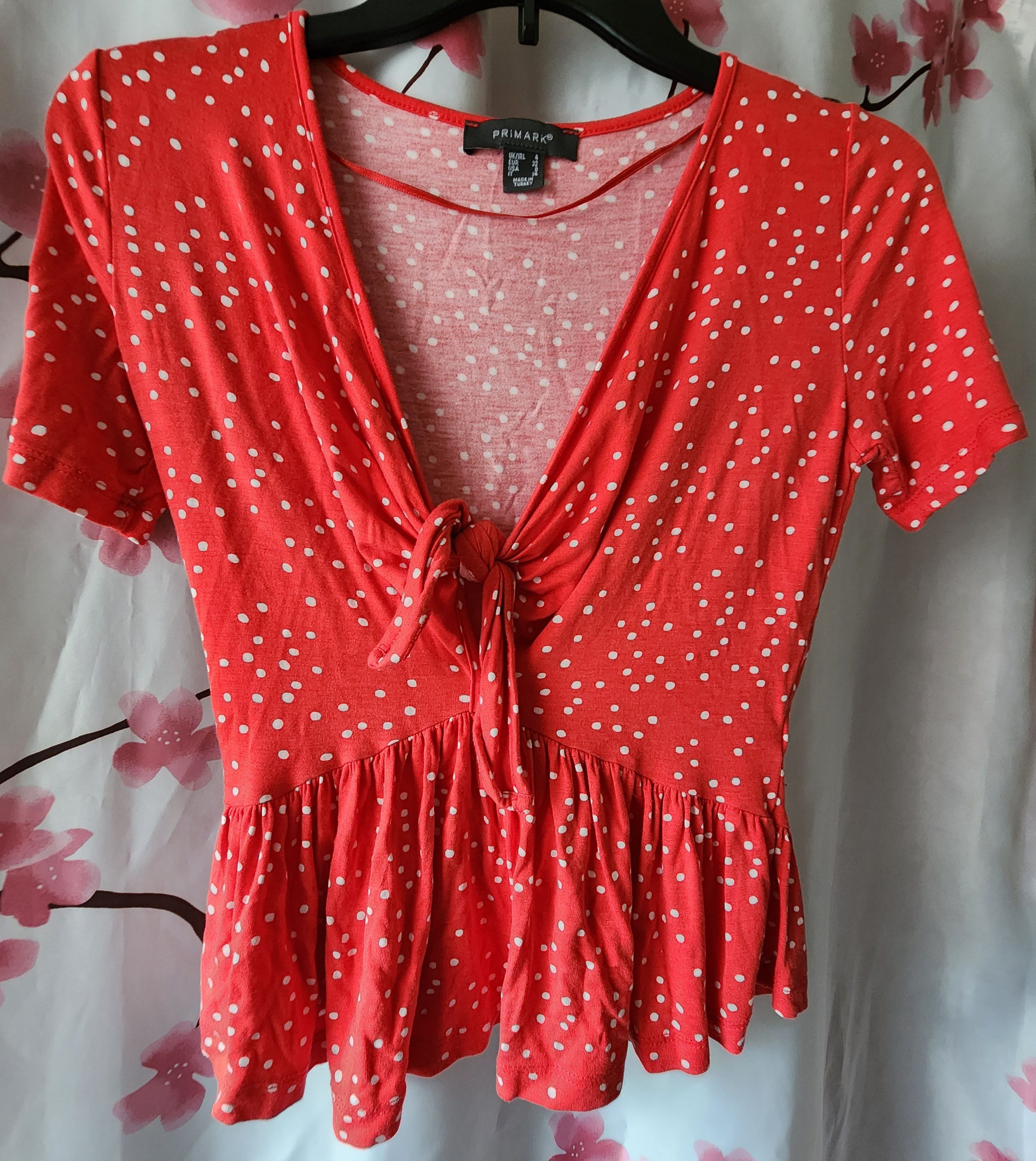 Other Primark Red Polka Dot Peplum Short Sleeve Shirt Size XS Size XS / US 0-2 / IT 36-38 - 1 Thumbnail