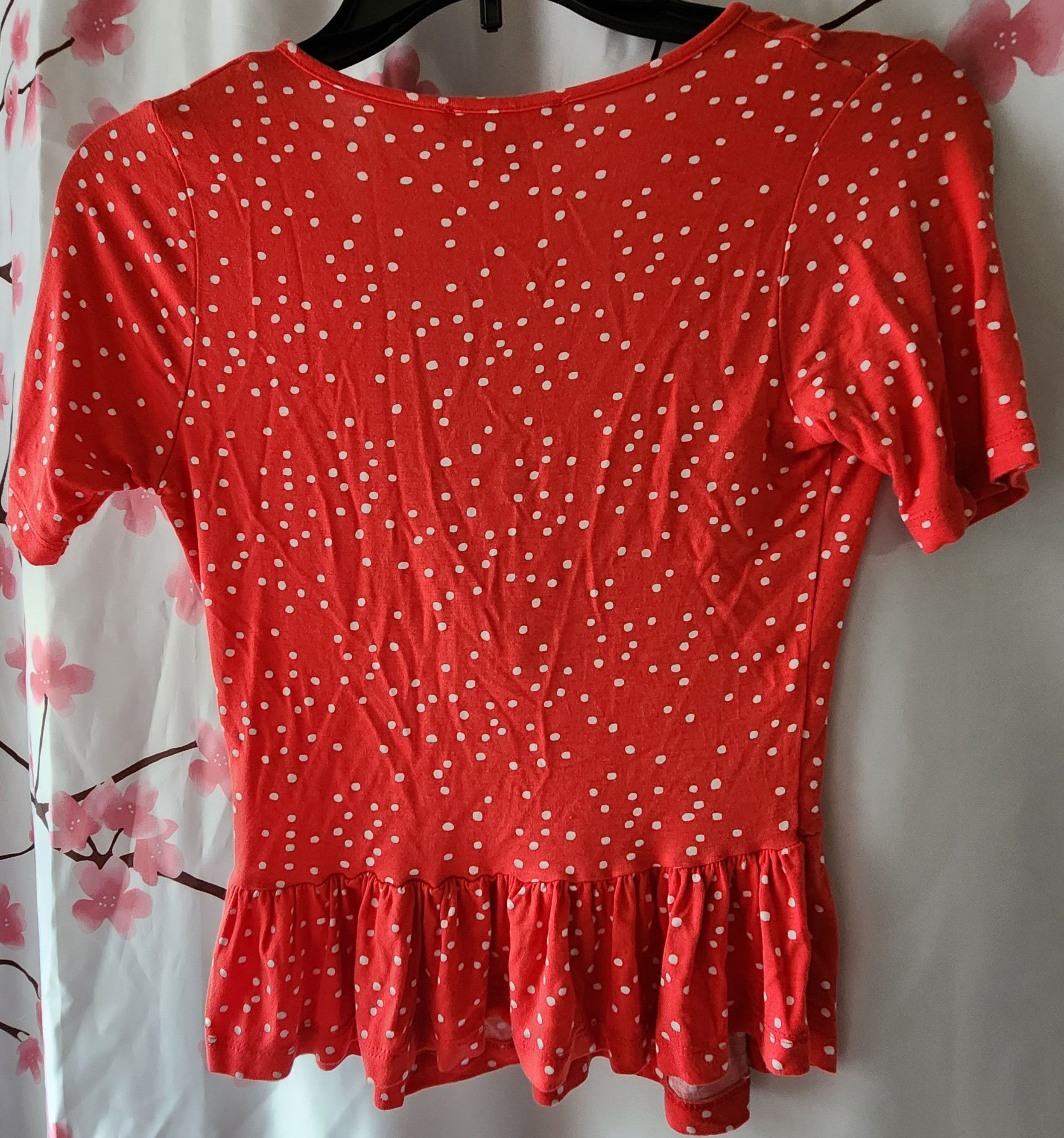 Other Primark Red Polka Dot Peplum Short Sleeve Shirt Size XS Size XS / US 0-2 / IT 36-38 - 2 Thumbnail