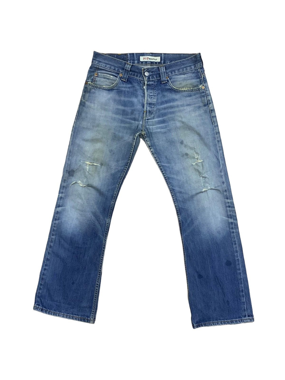 image of Vintage Levis Buttonfly Mud Wash Distress Botcut Flare Jeans in Blue, Men's (Size 33)