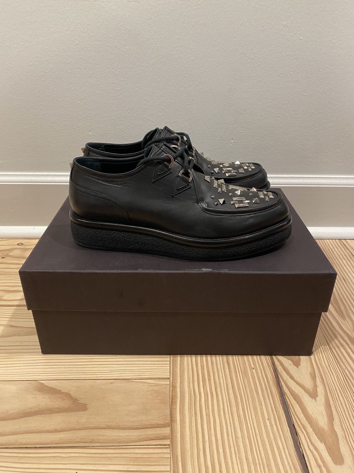 Valentino Black Leather Studded Creepers Size US 7 / EU 40 - 2 Thumbnail