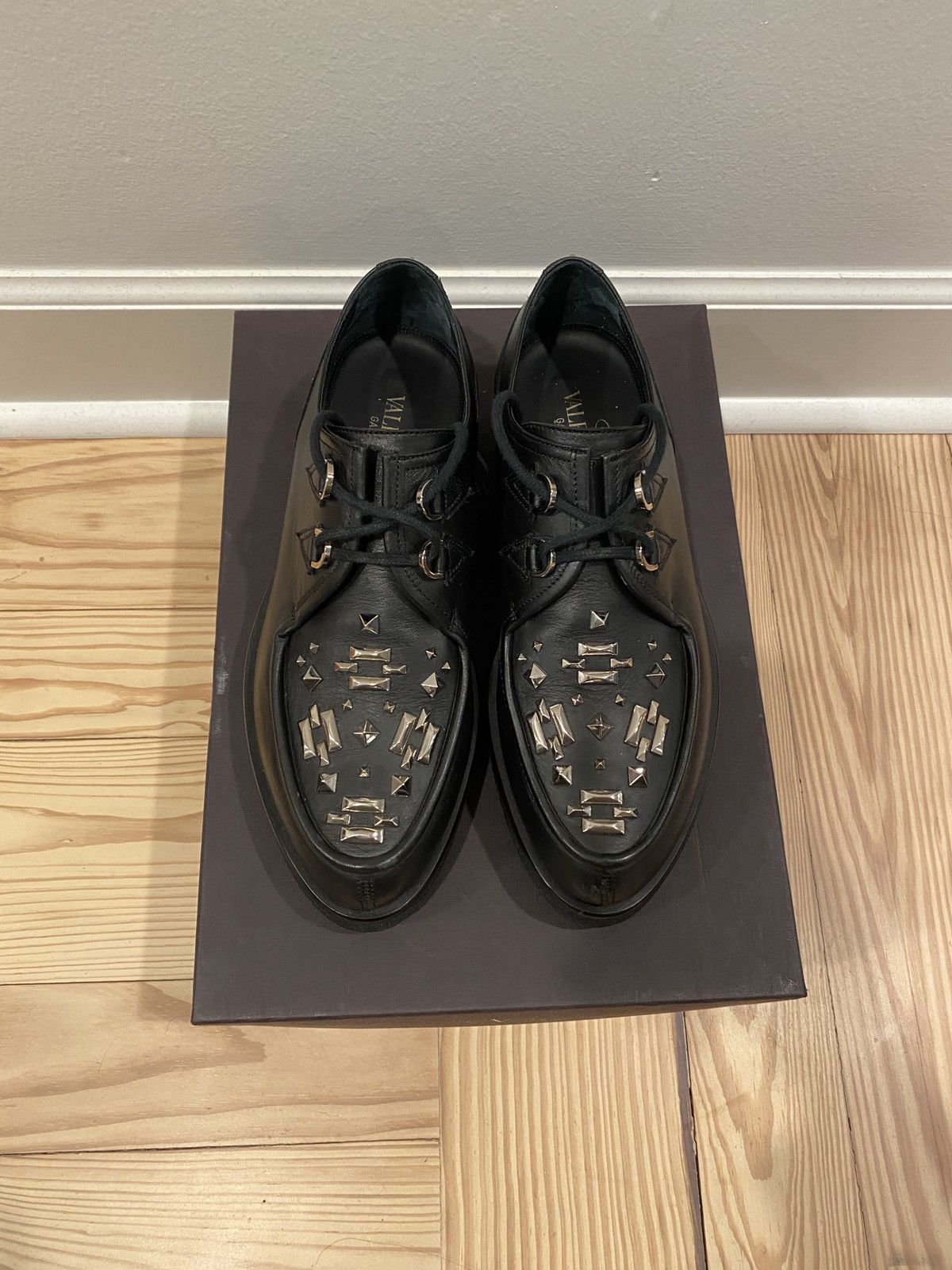 Valentino Black Leather Studded Creepers Size US 7 / EU 40 - 3 Thumbnail