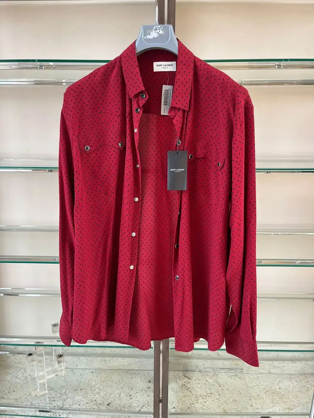Saint Laurent Paris Flat Pocket Silk Shirt with Trait Triangle Print Size US XL / EU 56 / 4 - 1 Thumbnail