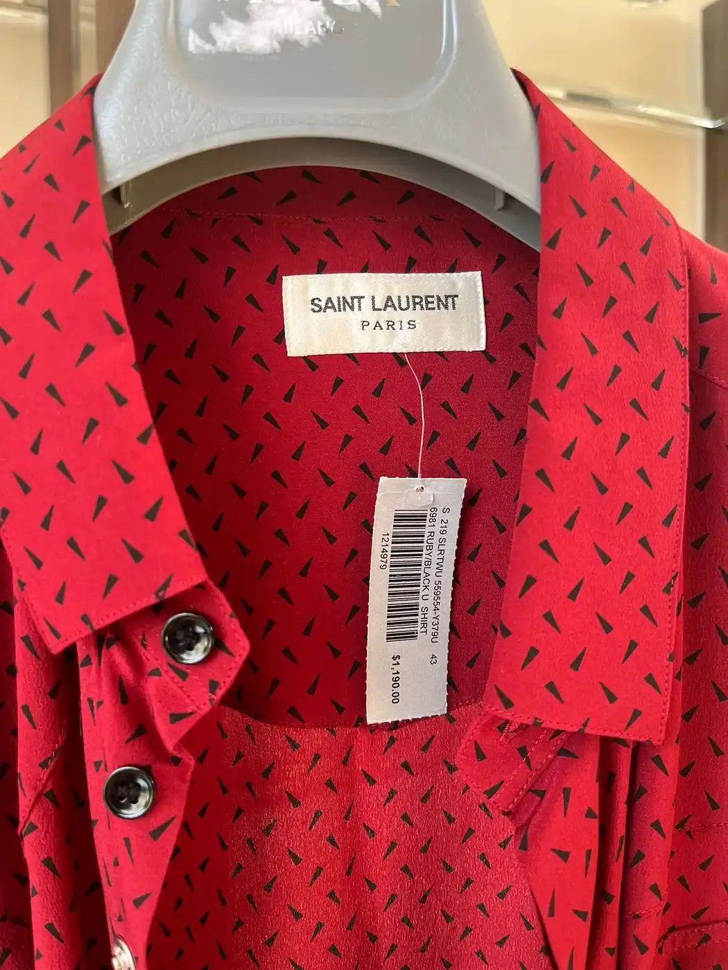 Saint Laurent Paris Flat Pocket Silk Shirt with Trait Triangle Print Size US XL / EU 56 / 4 - 7 Thumbnail