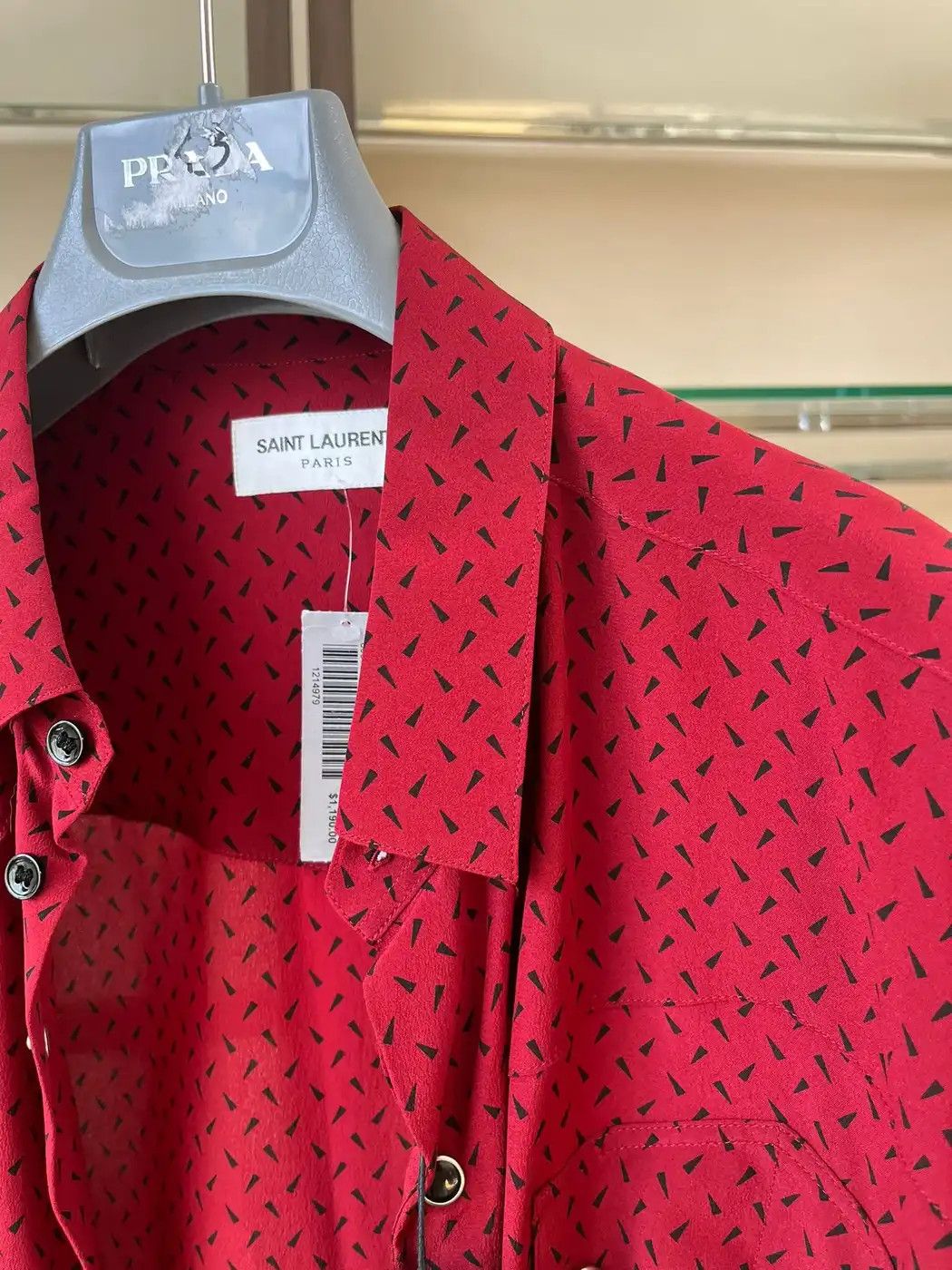 Saint Laurent Paris Flat Pocket Silk Shirt with Trait Triangle Print Size US XL / EU 56 / 4 - 3 Thumbnail