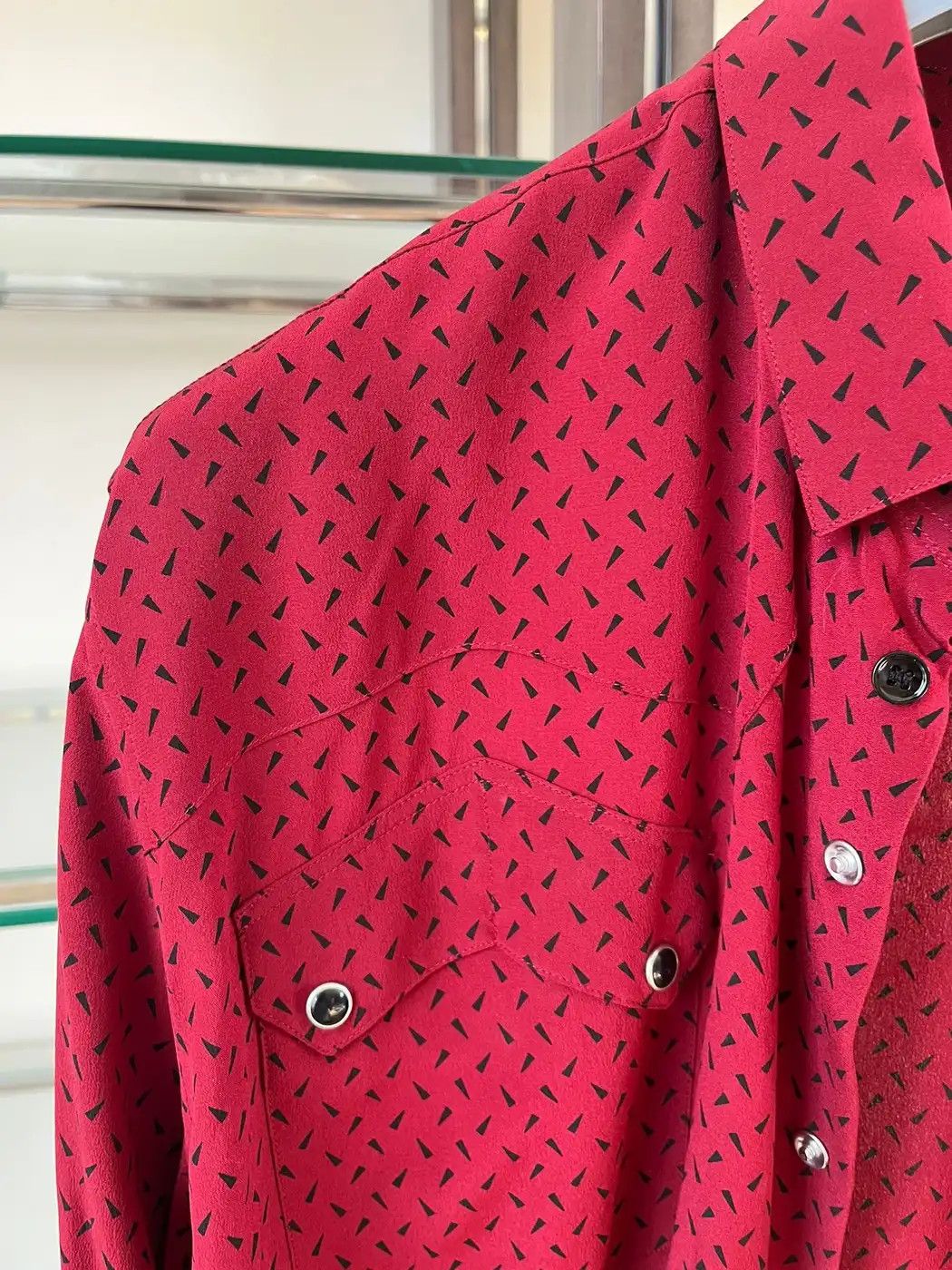Saint Laurent Paris Flat Pocket Silk Shirt with Trait Triangle Print Size US XL / EU 56 / 4 - 4 Thumbnail
