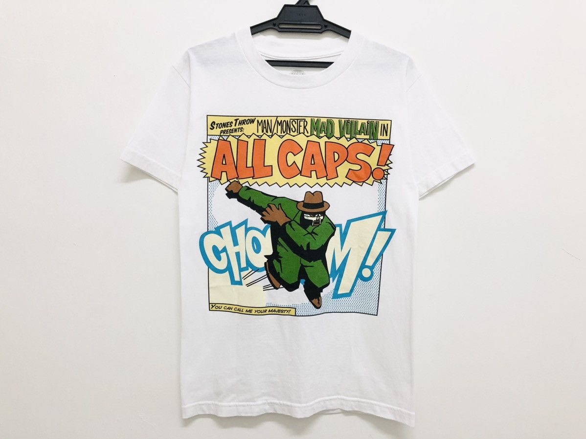 image of Madvillain All Caps Mf Doom Madlib Hip Hop Duo Tee in White, Men's (Size Small)