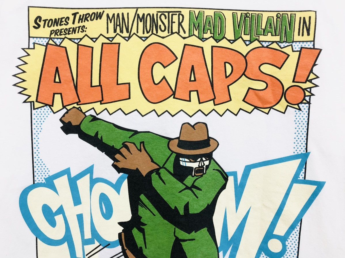 MF Doom × Rap Tees × Stones Throw Records RARE 🔥 MADVILLAIN ALL CAPS MF DOOM MADLIB HIP HOP DUO TEE Size US S / EU 44-46 / 1 - 5 Thumbnail