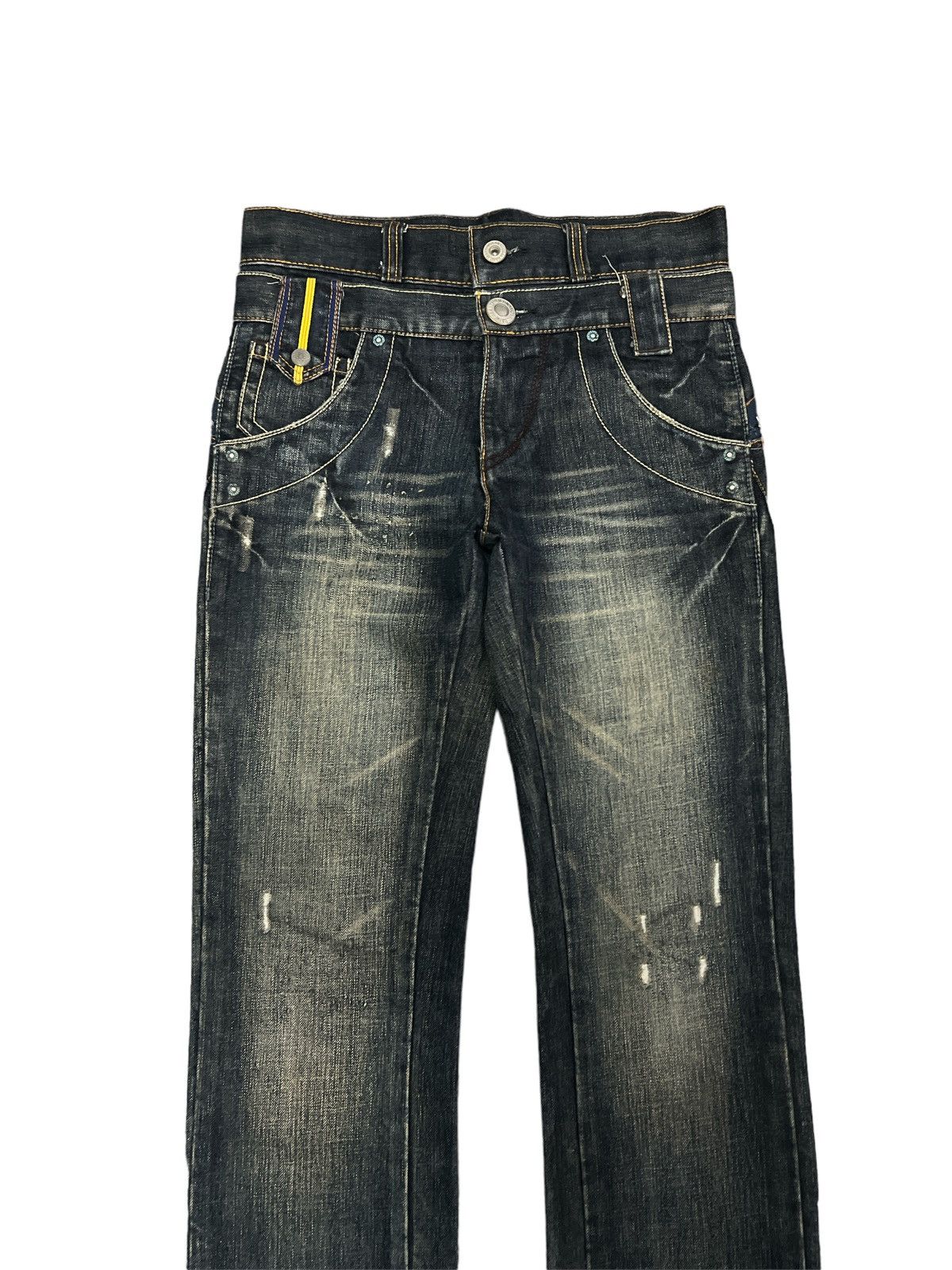 Japanese Brand SICK💥THRASHED DOUBLE WAIST DENIM PANTS Size US 30 / EU 46 - 2 Thumbnail