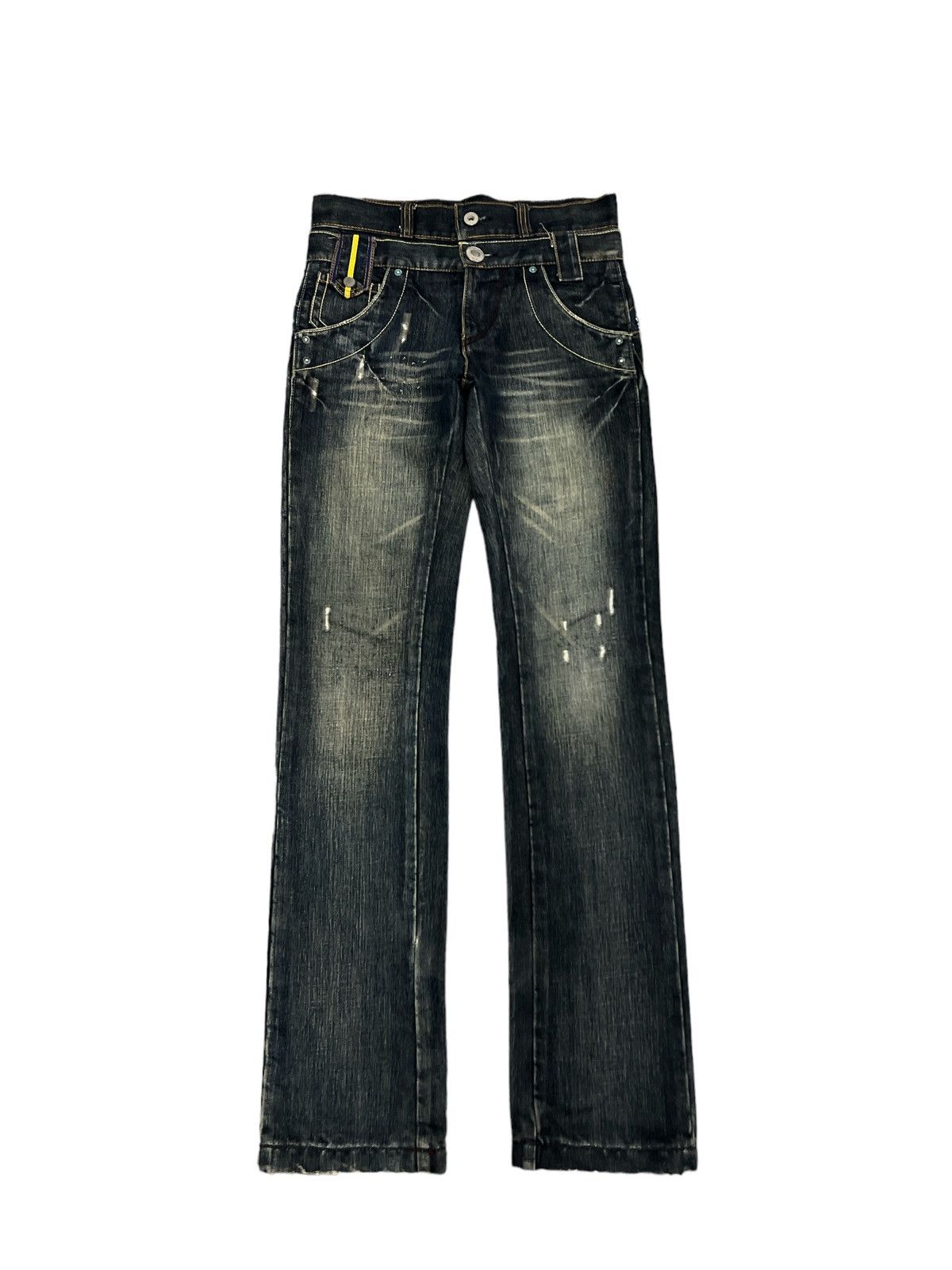 Japanese Brand SICK💥THRASHED DOUBLE WAIST DENIM PANTS Size US 30 / EU 46 - 1 Thumbnail