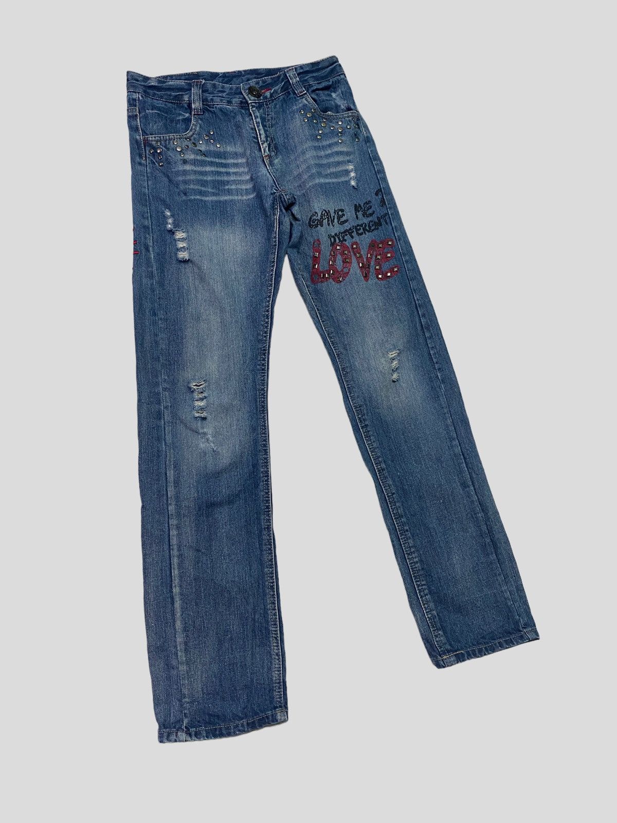 image of Vintage Pink Latte Give Me A Different Love Denim in Blue, Women's (Size 27)