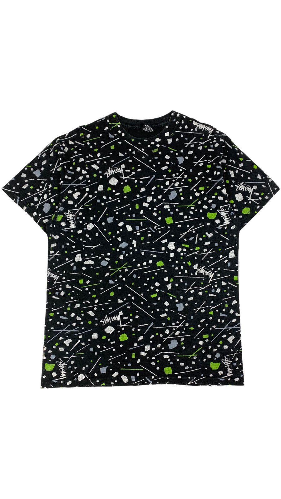 image of 00S Stussy Monogram Abstract Space T-Shirt in Black, Men's (Size Medium)