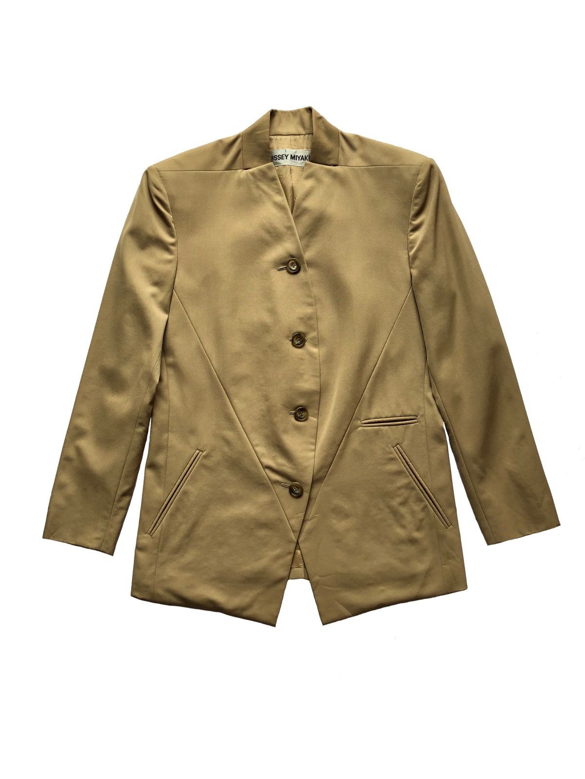 image of Issey Miyake Vintage Asymmetric Silk Blend Blazer in Tan/Beige, Men's (Size Medium)