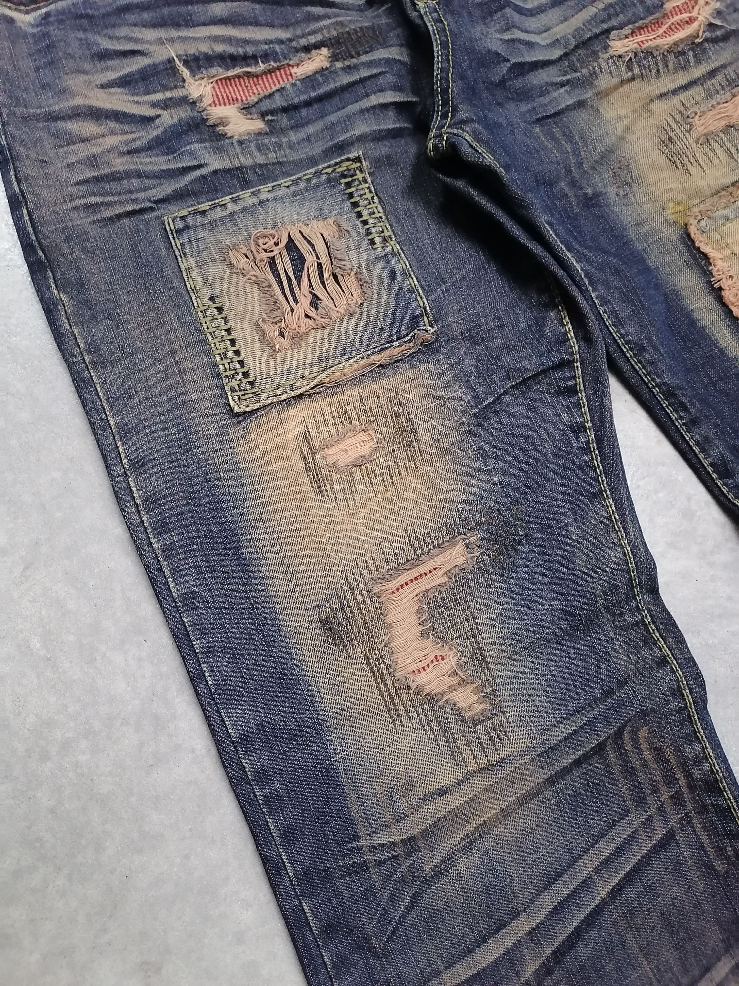 Japanese Brand 🔥Rusty Blue Patchwork Y.L.D.D Distressed Denim Jeans⚡⚡⚡ Size US 34 / EU 50 - 5 Thumbnail