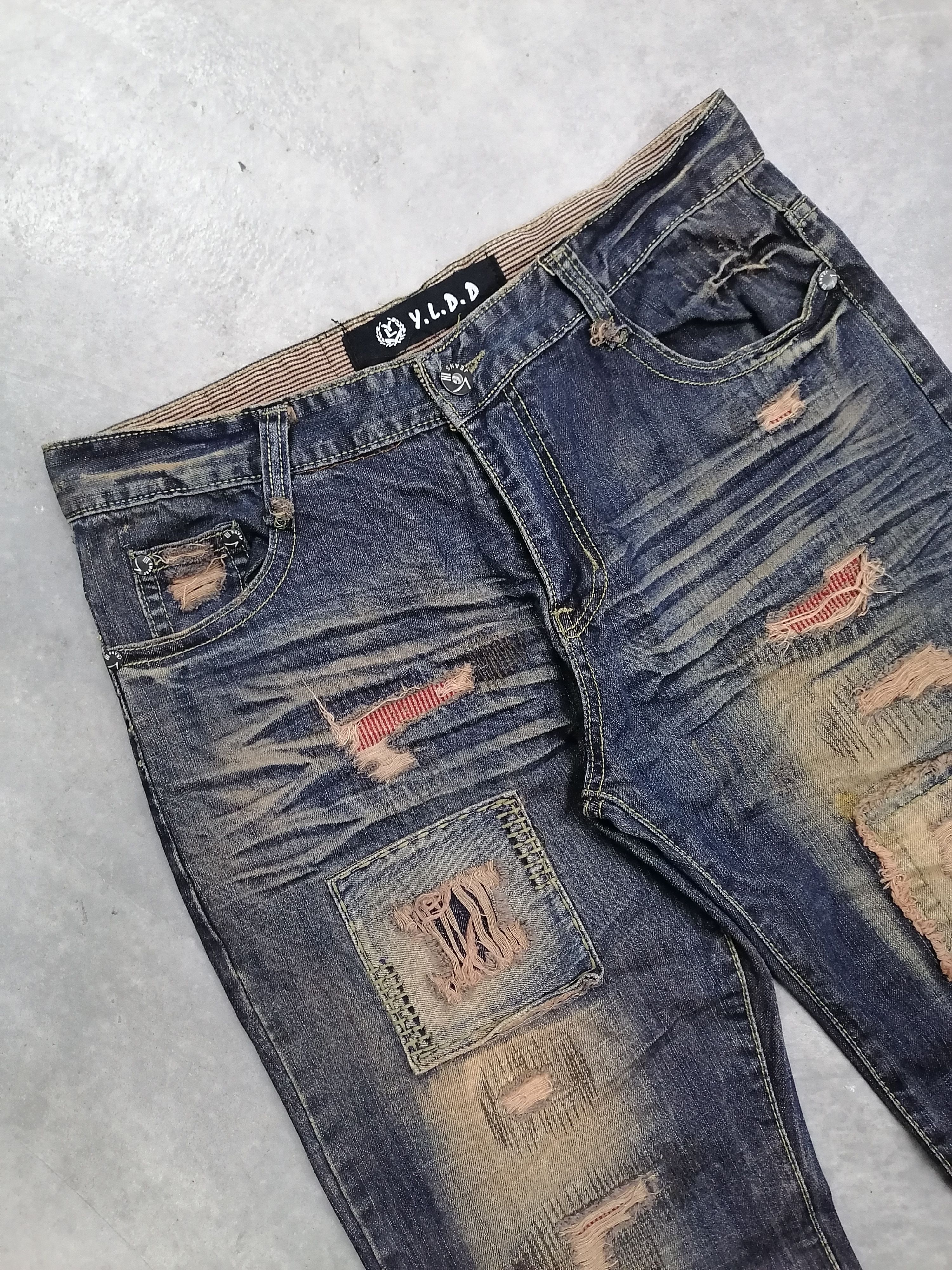 Japanese Brand 🔥Rusty Blue Patchwork Y.L.D.D Distressed Denim Jeans⚡⚡⚡ Size US 34 / EU 50 - 6 Thumbnail