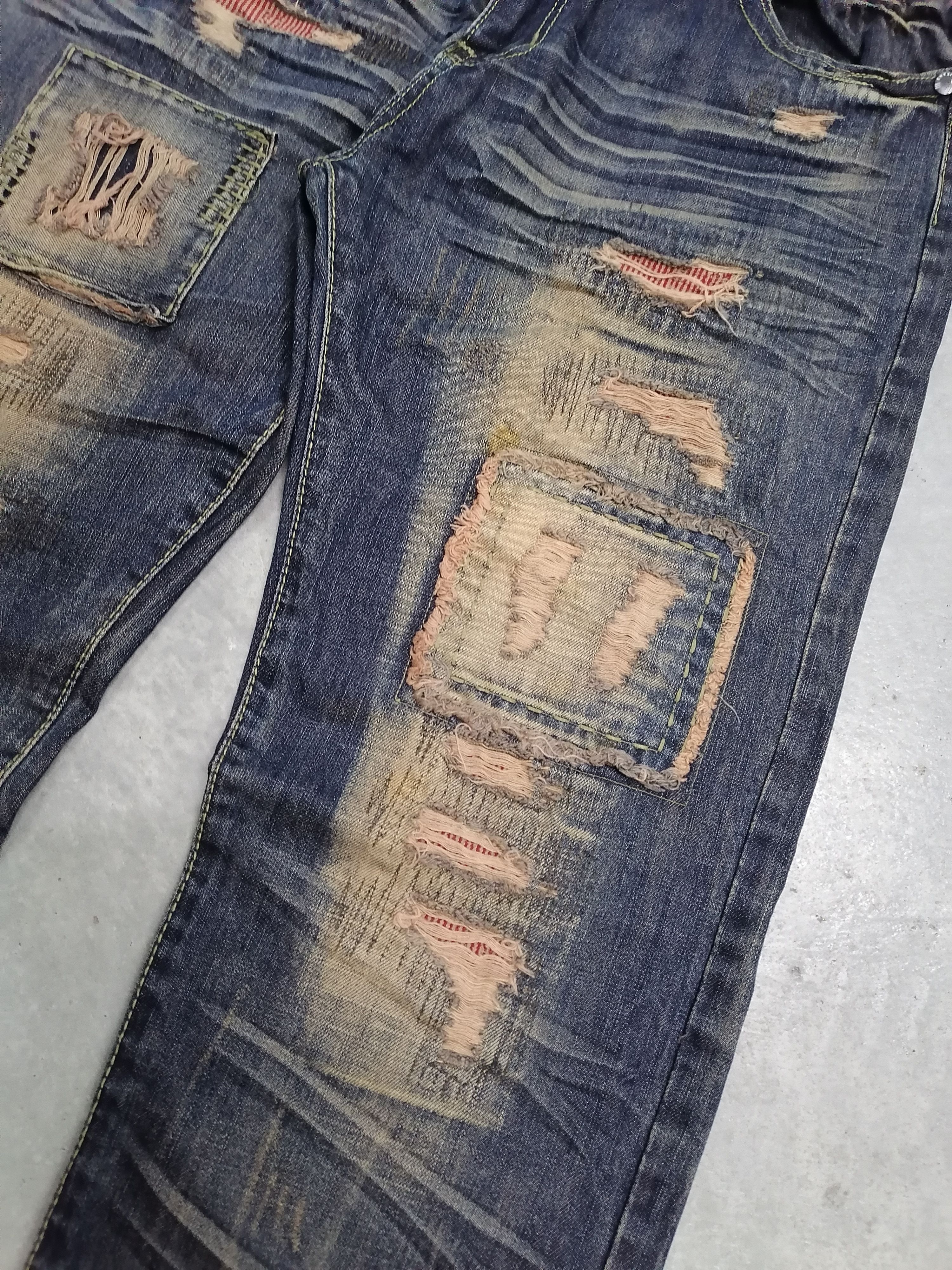 Japanese Brand 🔥Rusty Blue Patchwork Y.L.D.D Distressed Denim Jeans⚡⚡⚡ Size US 34 / EU 50 - 4 Thumbnail