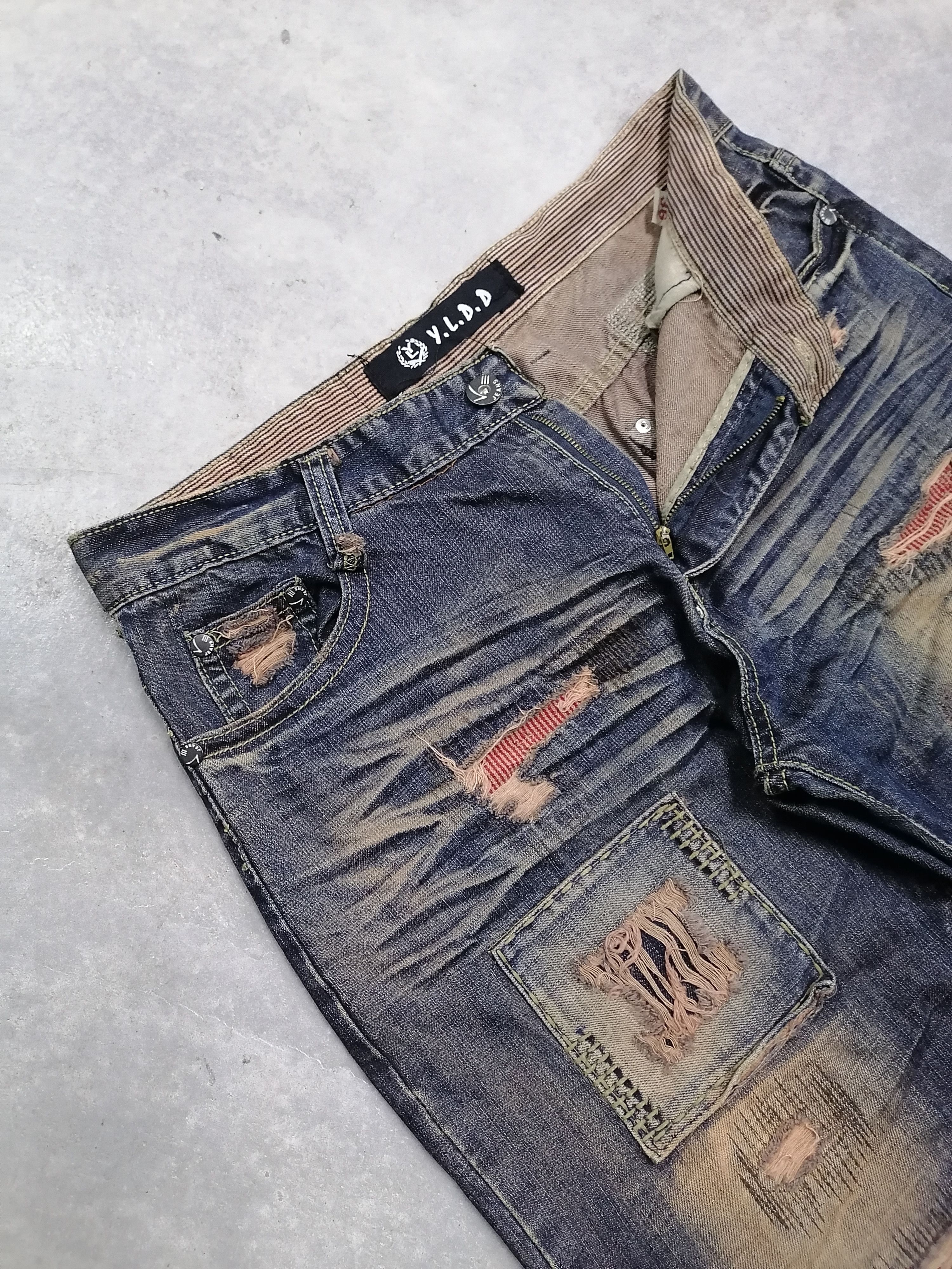 Japanese Brand 🔥Rusty Blue Patchwork Y.L.D.D Distressed Denim Jeans⚡⚡⚡ Size US 34 / EU 50 - 7 Thumbnail