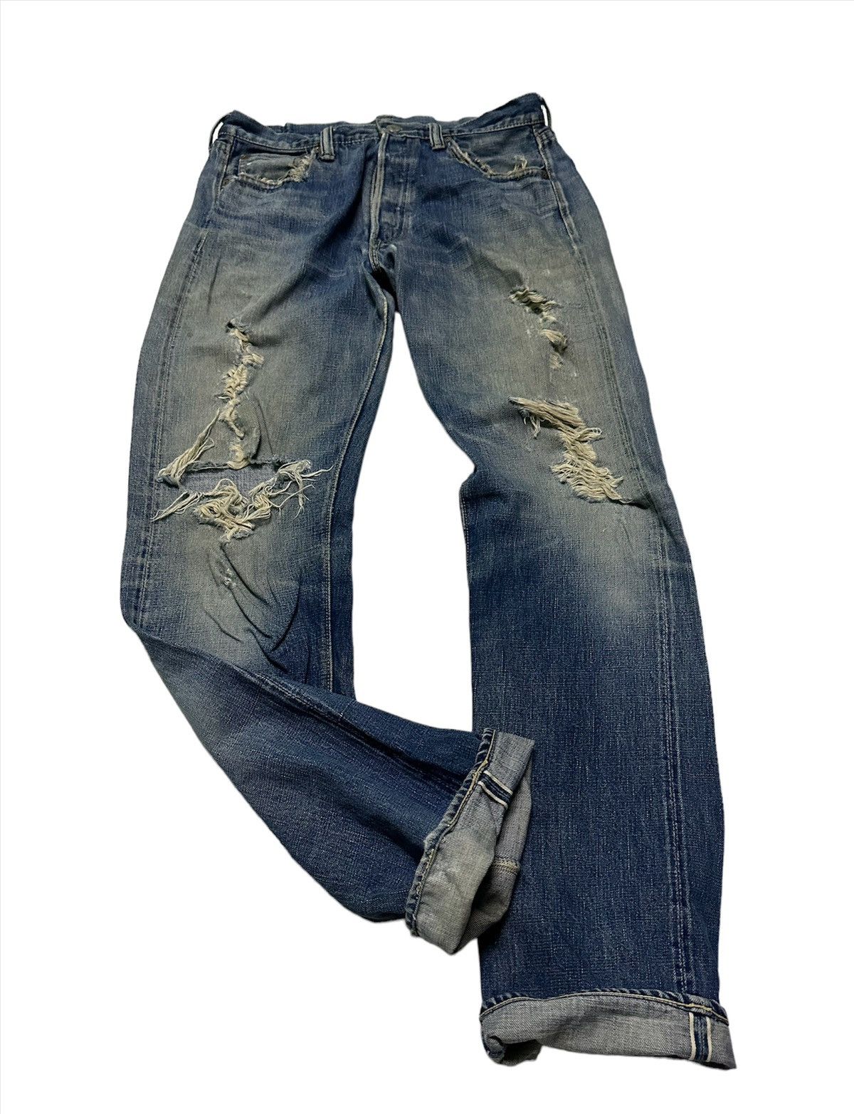 Full Count & Co. Vintage 90s Full count distressed rusty wash denim jeans Size US 30 / EU 46 - 2 Thumbnail