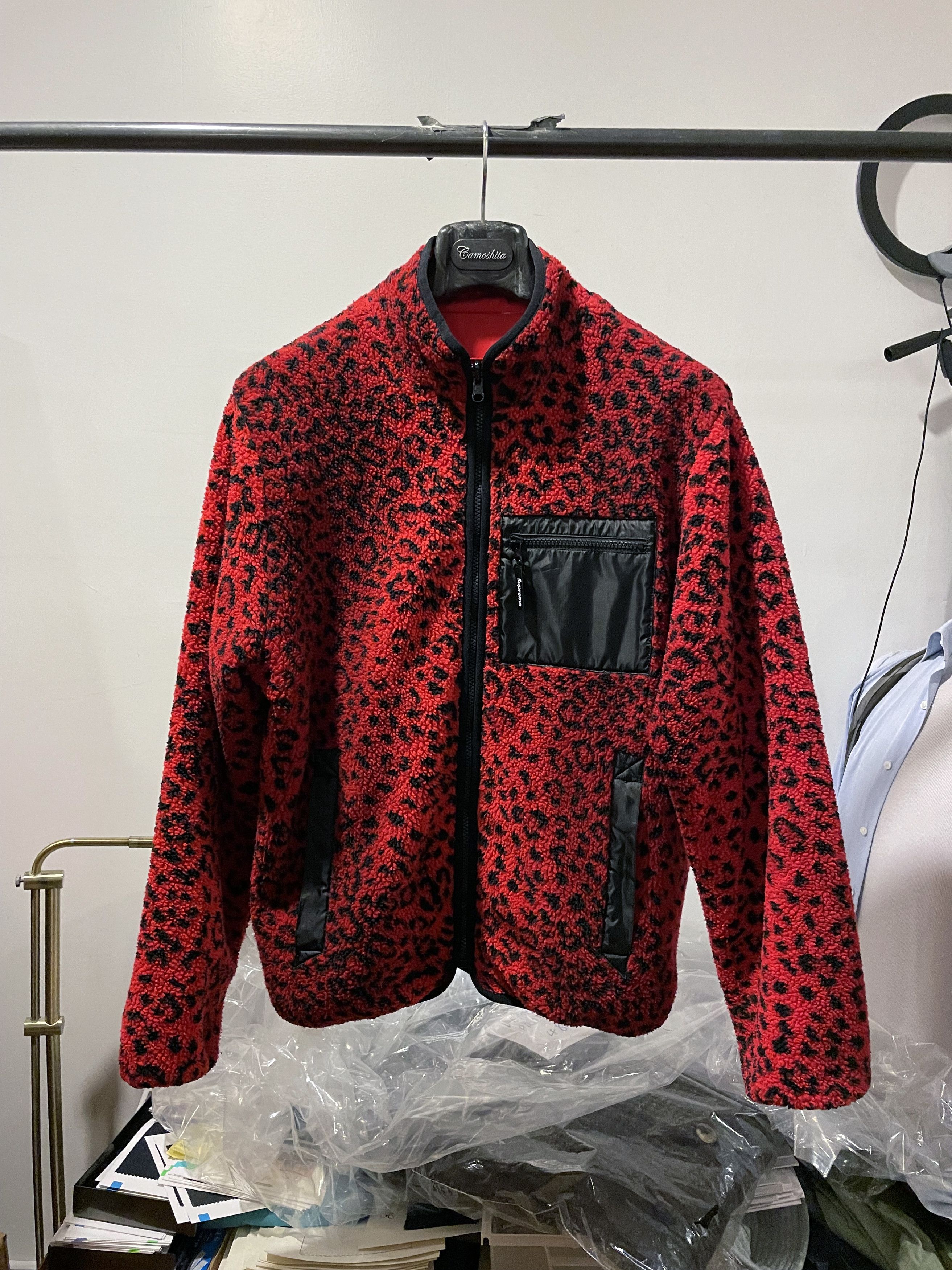supreme leopard fleece reversible jacket-