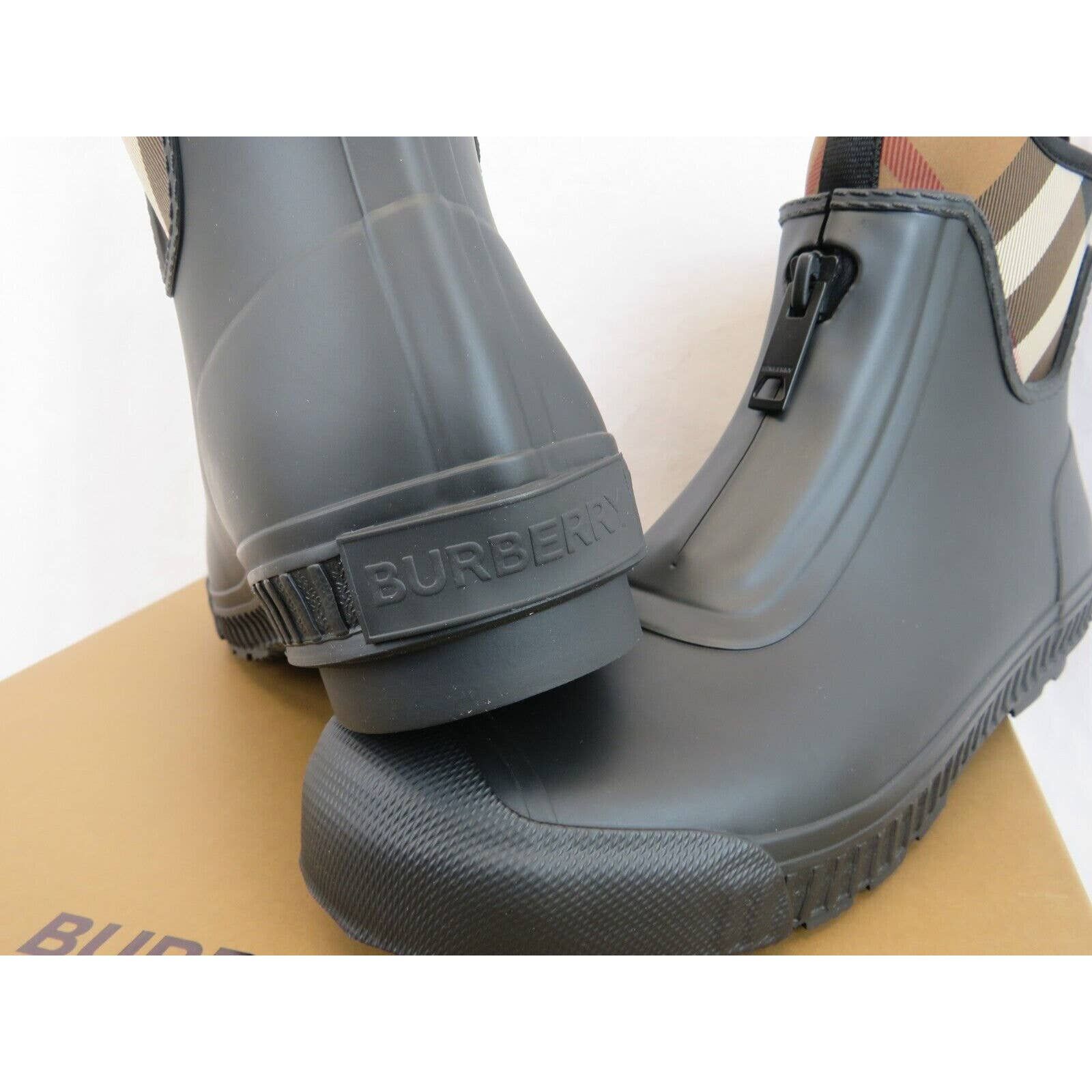 Burberry FLINTON BLACK RUBBER BEIGE CHECK SOCK ANKLE RAIN BOOTS 13 46 Size US 13 / EU 46 - 4 Thumbnail