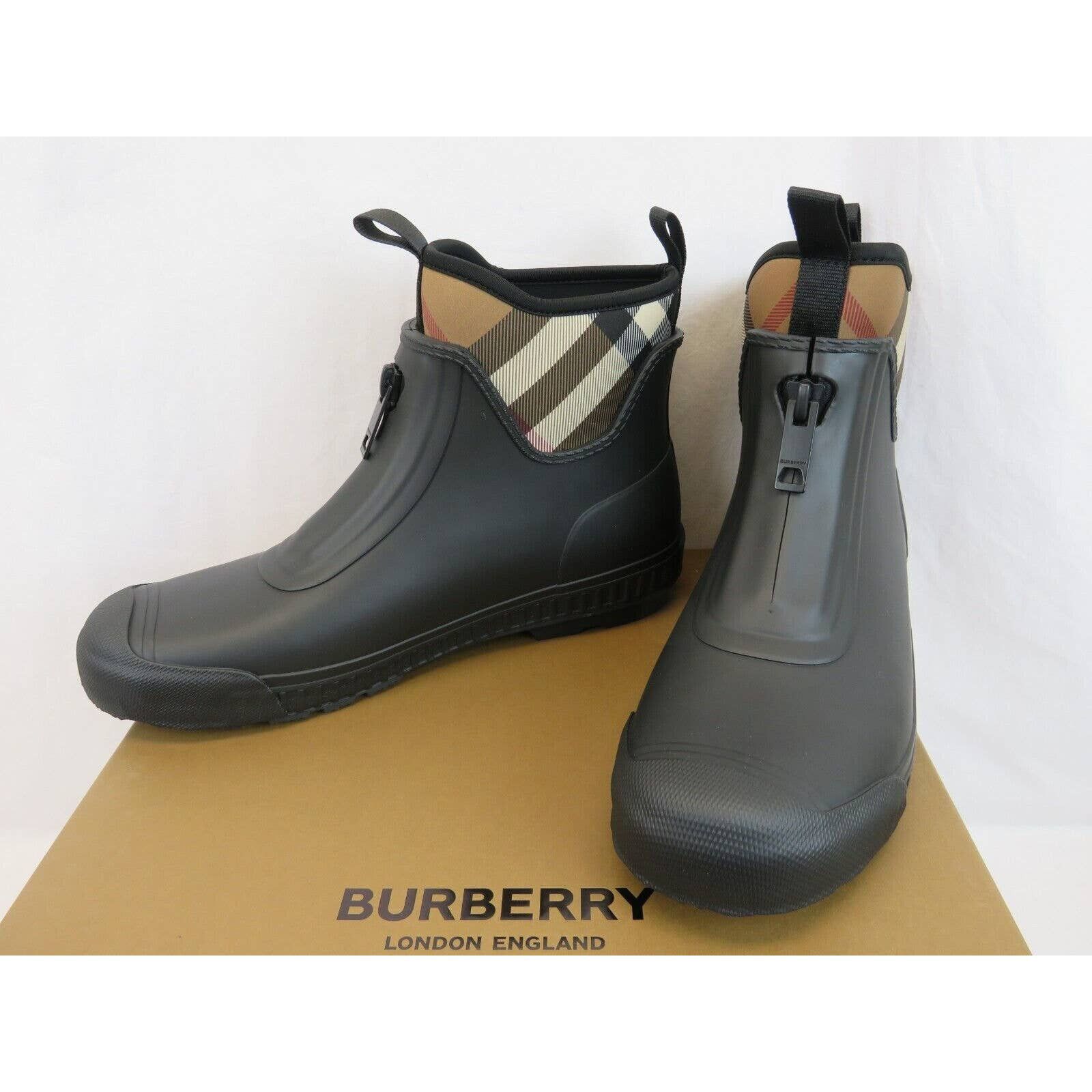 Burberry FLINTON BLACK RUBBER BEIGE CHECK SOCK ANKLE RAIN BOOTS 13 46 Size US 13 / EU 46 - 3 Thumbnail
