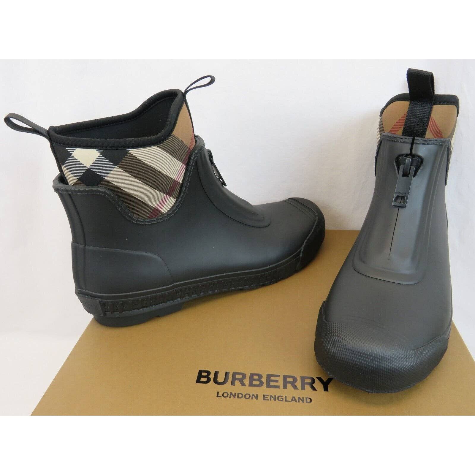 Burberry FLINTON BLACK RUBBER BEIGE CHECK SOCK ANKLE RAIN BOOTS 13 46 Size US 13 / EU 46 - 6 Thumbnail