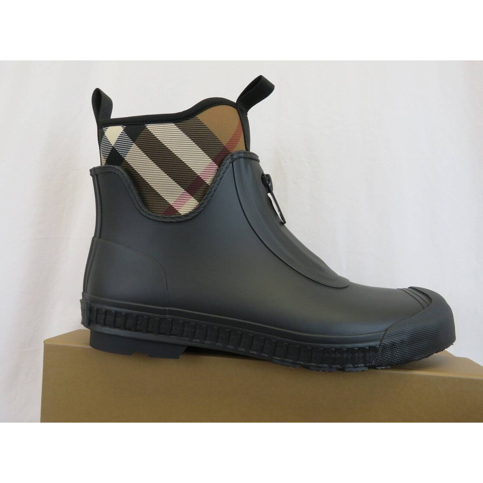 Burberry FLINTON BLACK RUBBER BEIGE CHECK SOCK ANKLE RAIN BOOTS 13 46 Size US 13 / EU 46 - 7 Thumbnail