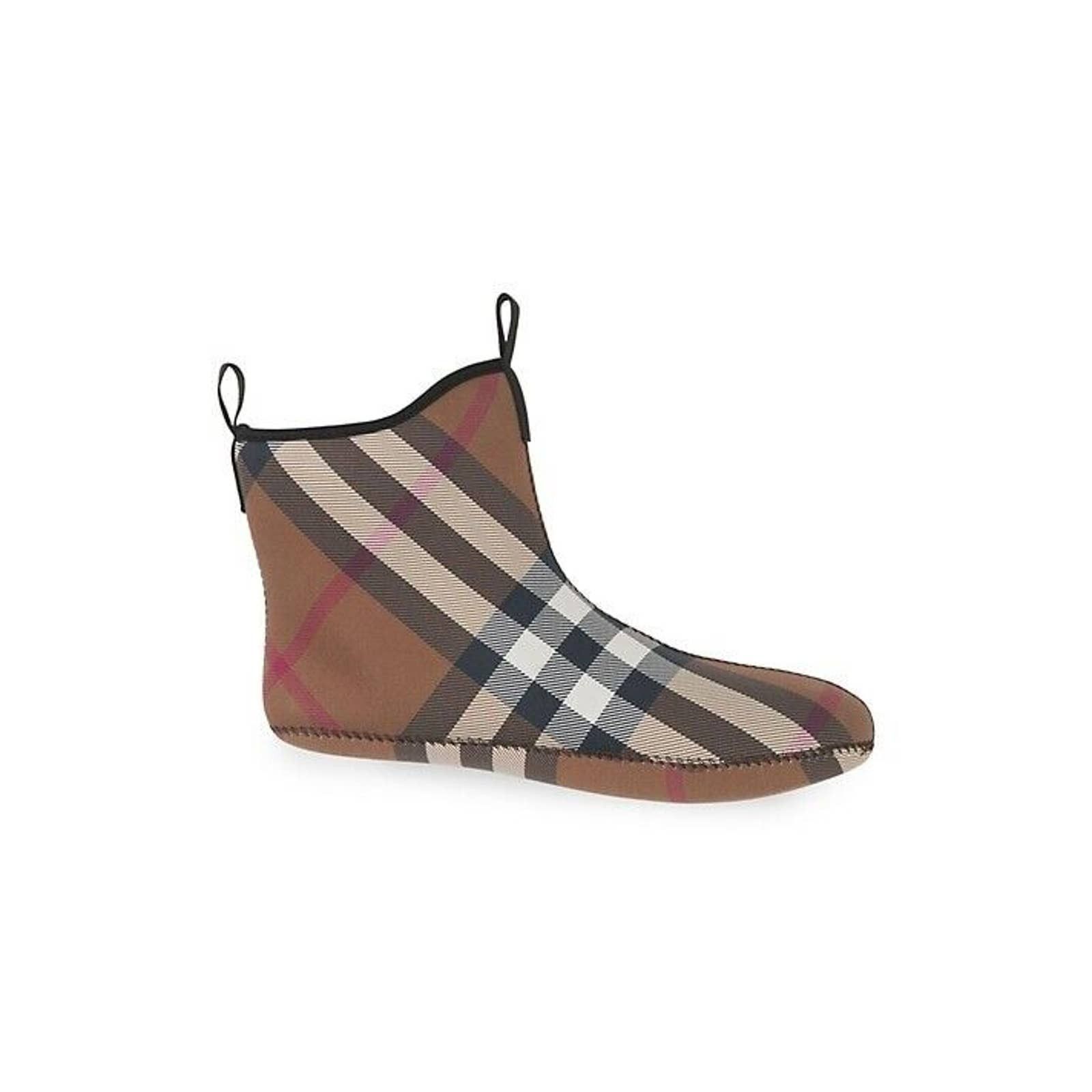 Burberry FLINTON BLACK RUBBER BEIGE CHECK SOCK ANKLE RAIN BOOTS 13 46 Size US 13 / EU 46 - 5 Thumbnail