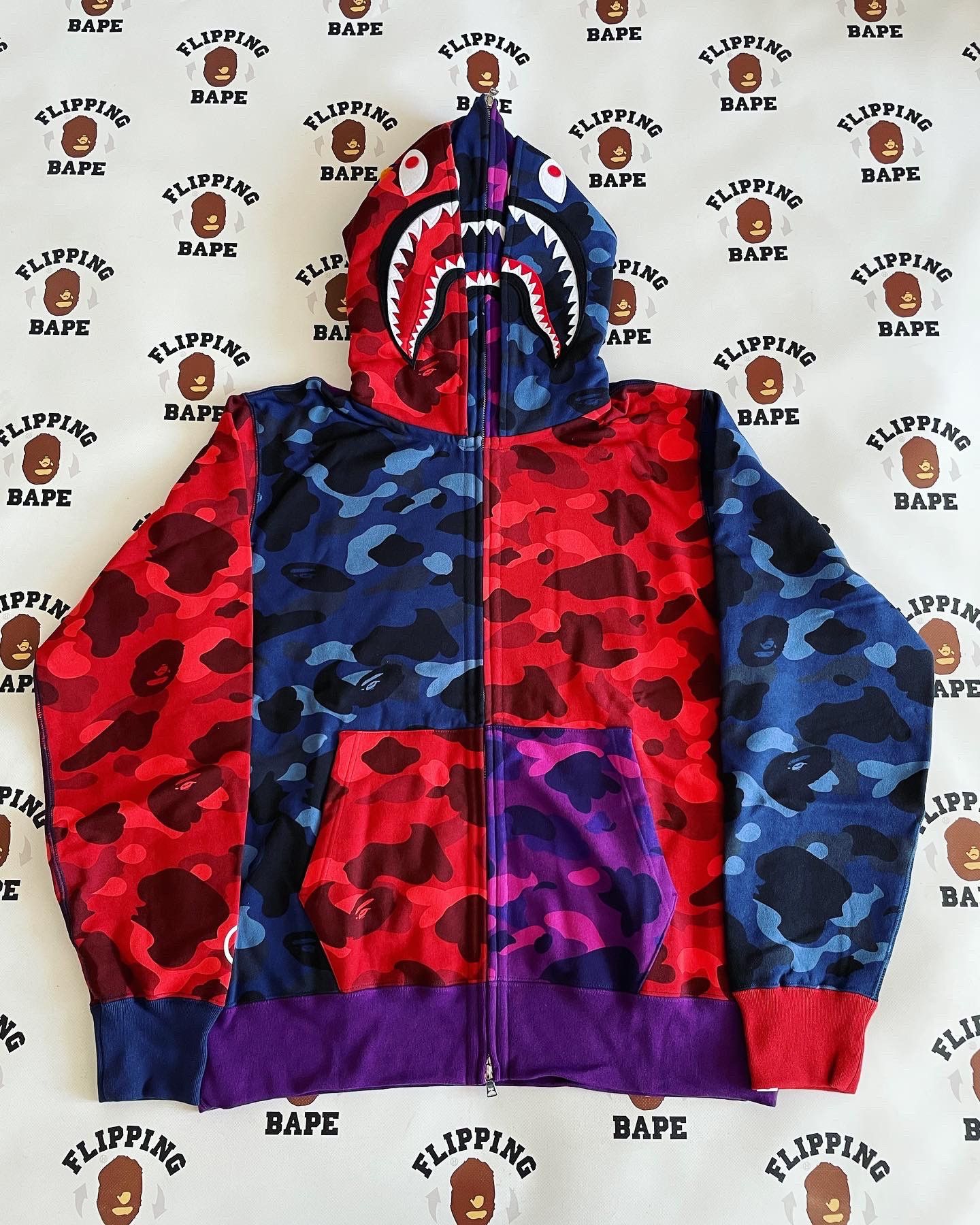 bape crazy shark wide fit full zip double hoodie