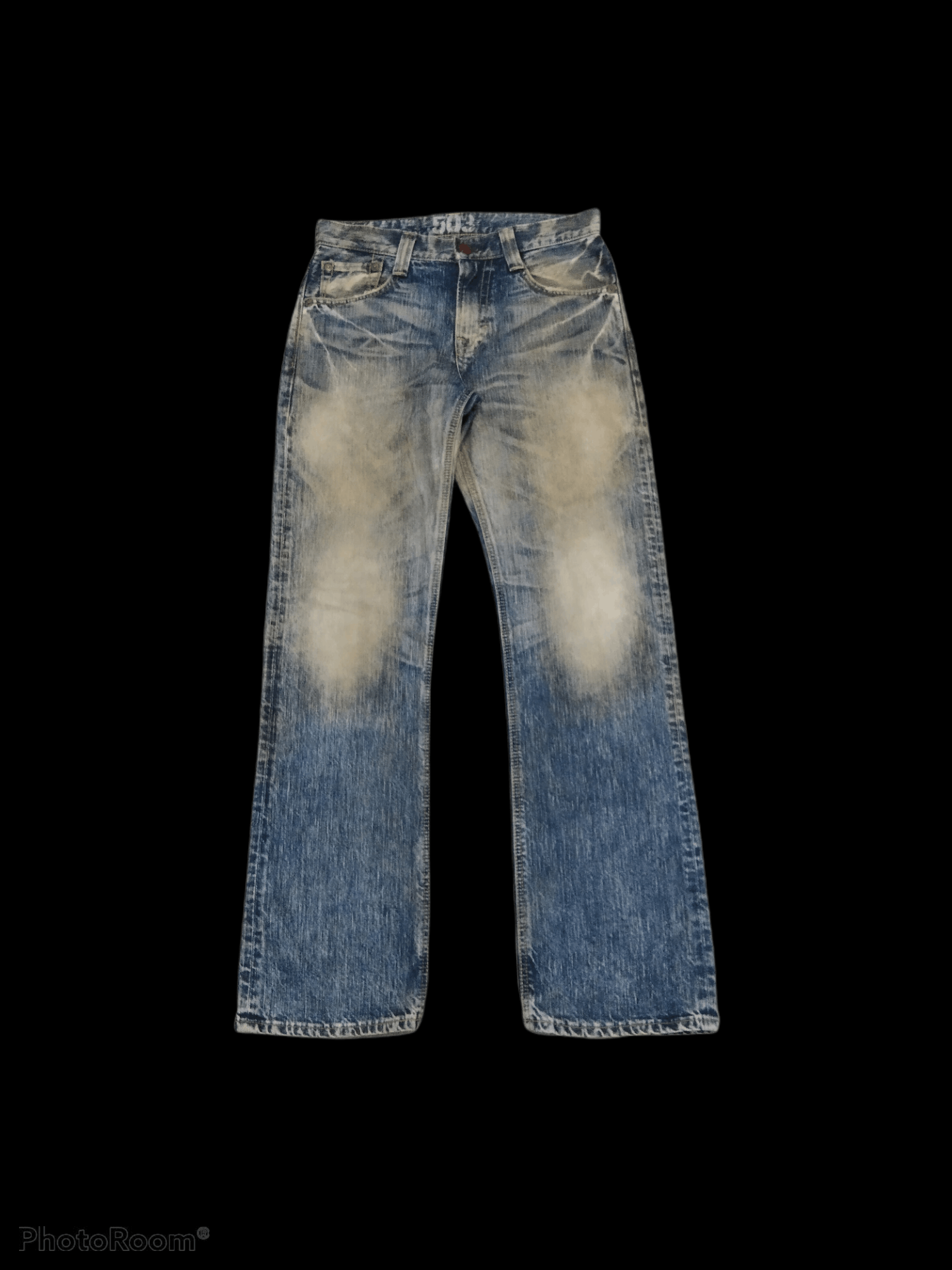 image of Avant Garde x Distressed Denim Thrashed Edwin Blue Trip Made In Japan Denim Pants in Blue Distresse