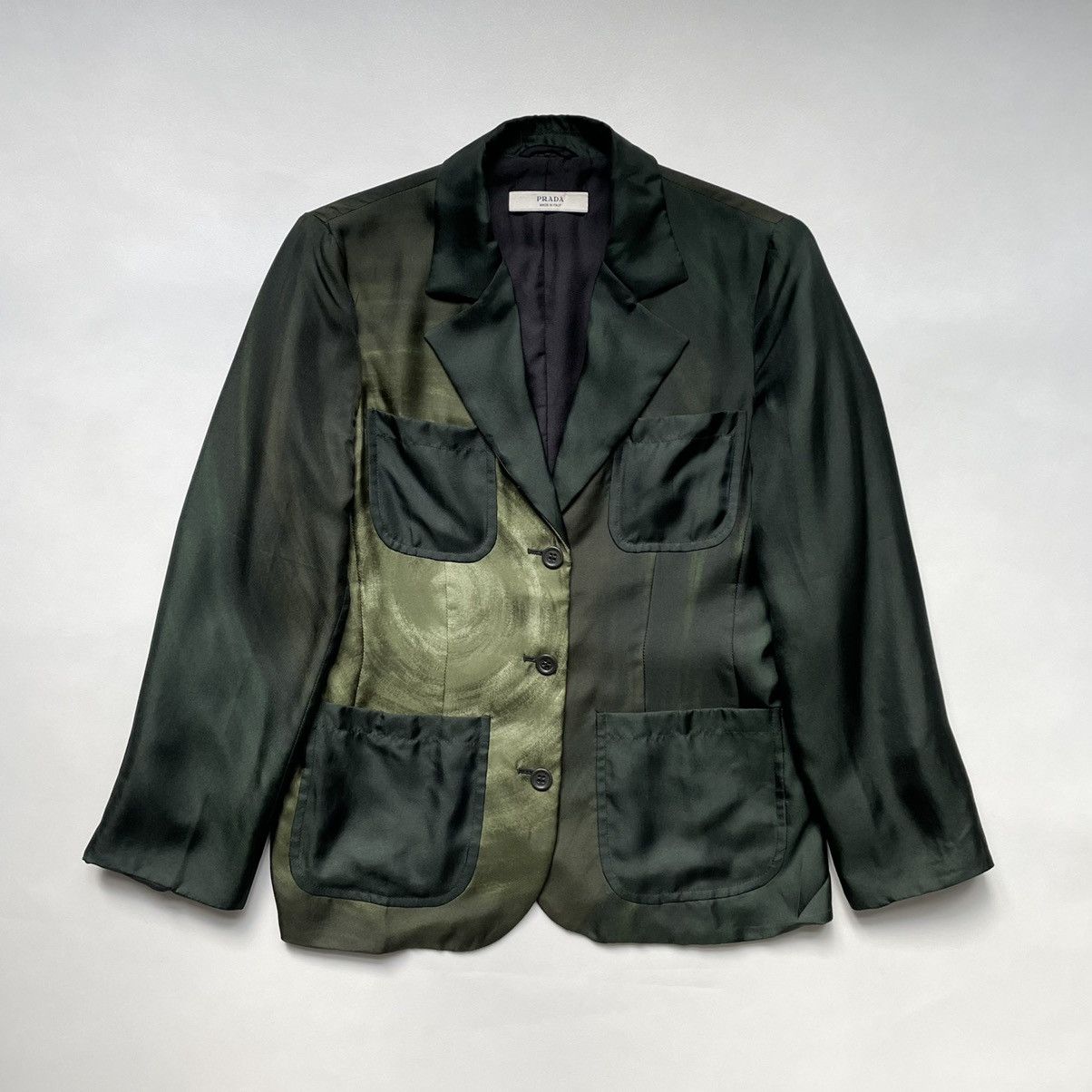 image of Prada Galaxy Print Silk Blazer in Green/Gold, Women's (Size Medium)