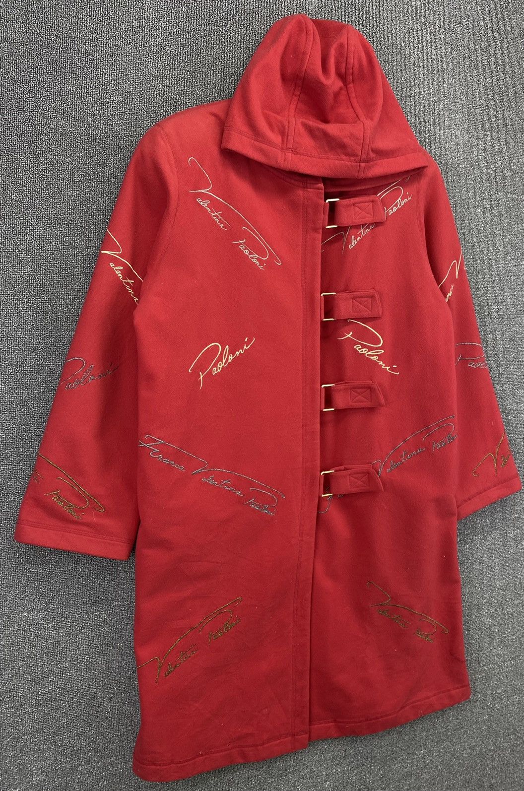 Paoloni Vintage Franca V Paoloni Red Hoodie Wool Coat Long Jacket Size ONE SIZE - 2 Thumbnail
