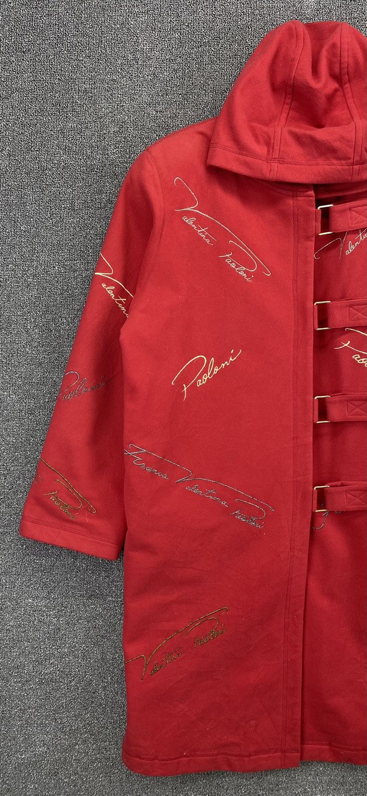 Paoloni Vintage Franca V Paoloni Red Hoodie Wool Coat Long Jacket Size ONE SIZE - 3 Thumbnail