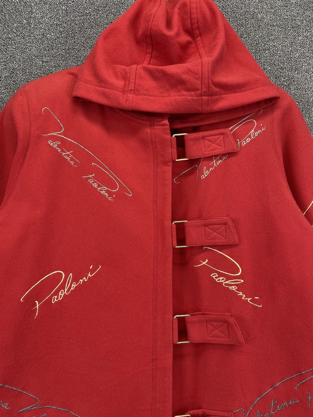 Paoloni Vintage Franca V Paoloni Red Hoodie Wool Coat Long Jacket Size ONE SIZE - 6 Thumbnail